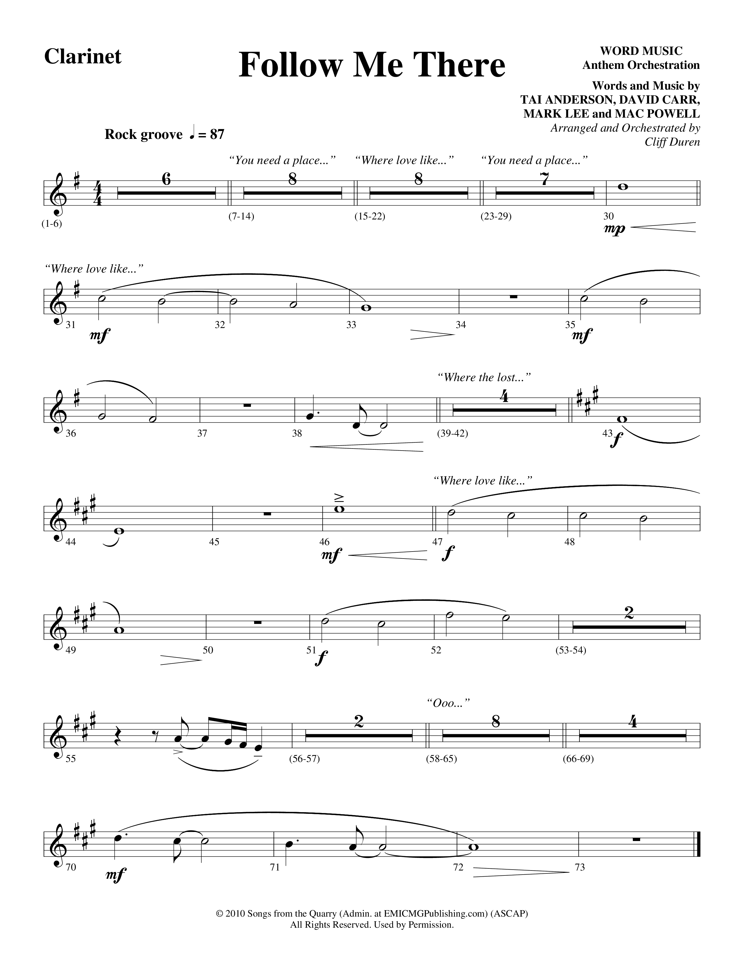Follow Me There (Choral Anthem SATB) Clarinet (Word Music Choral / Arr. Cliff Duren)