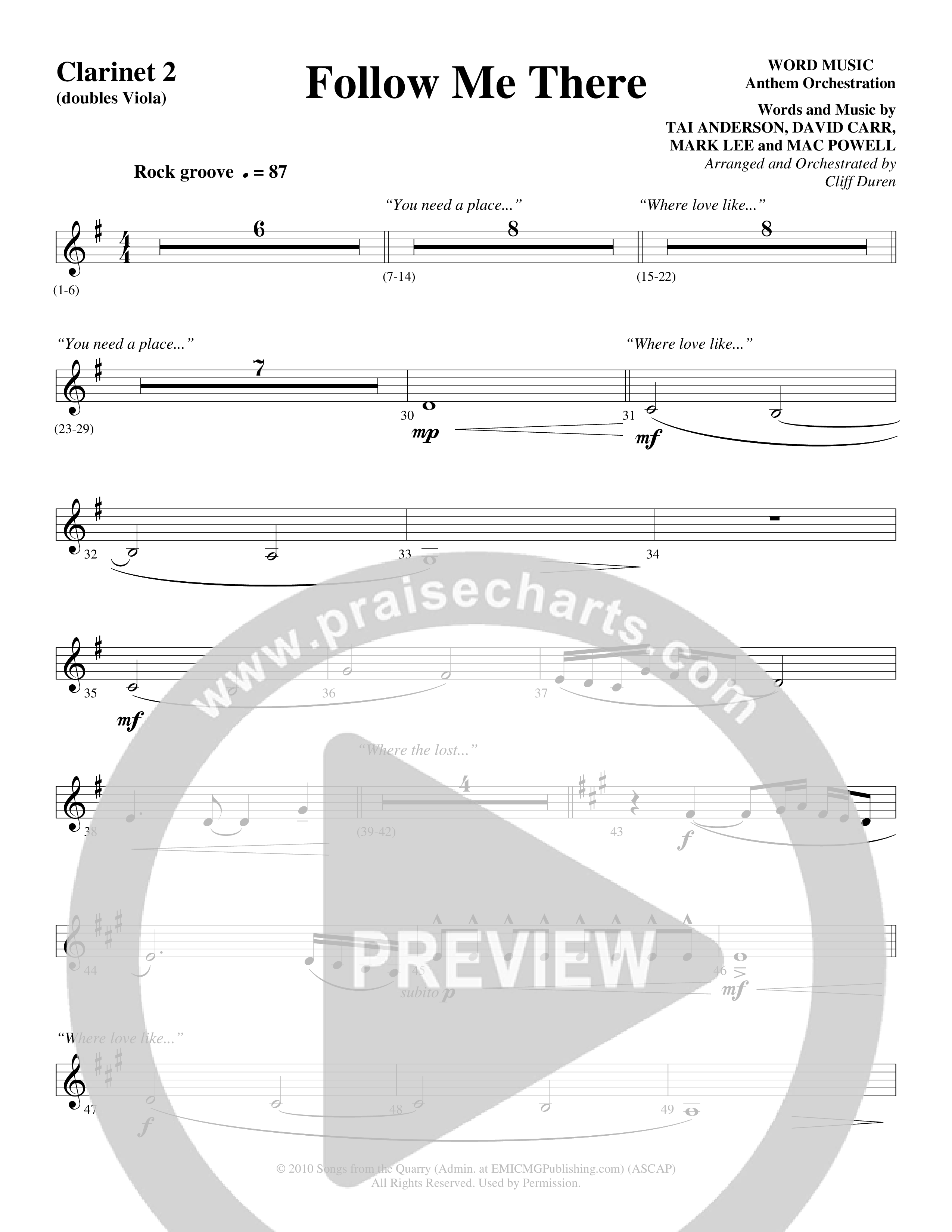 Follow Me There (Choral Anthem SATB) Clarinet (Word Music Choral / Arr. Cliff Duren)
