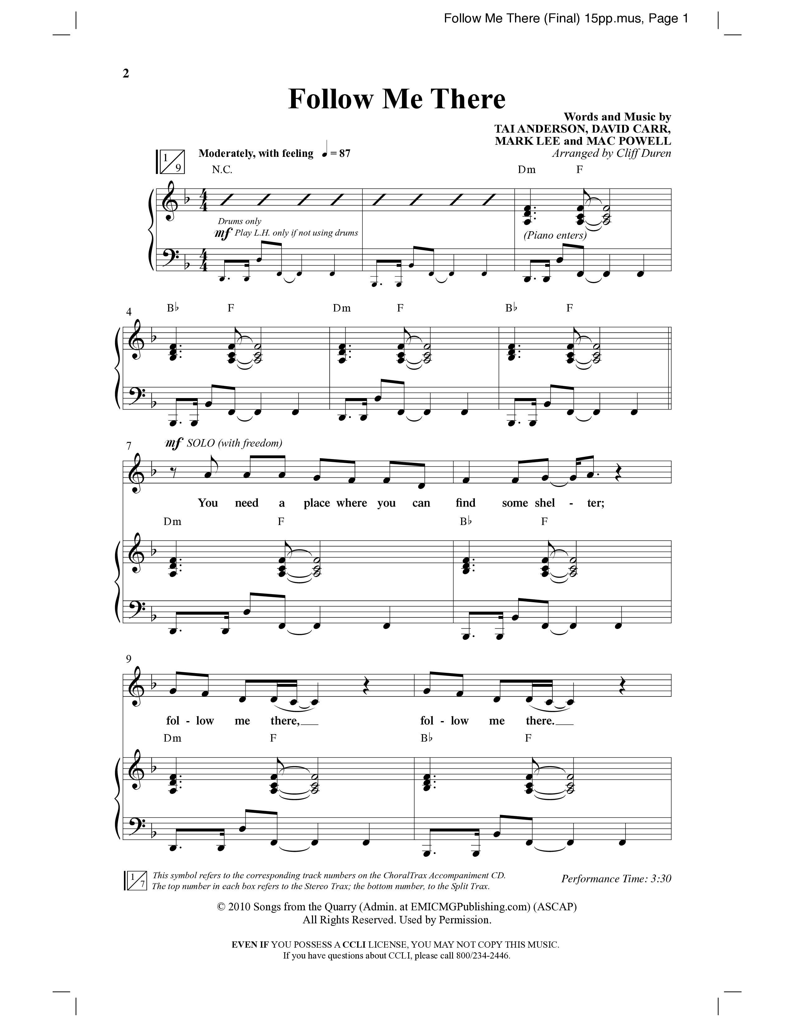 Follow Me There (Choral Anthem SATB) Anthem (SATB/Piano) (Word Music Choral / Arr. Cliff Duren)
