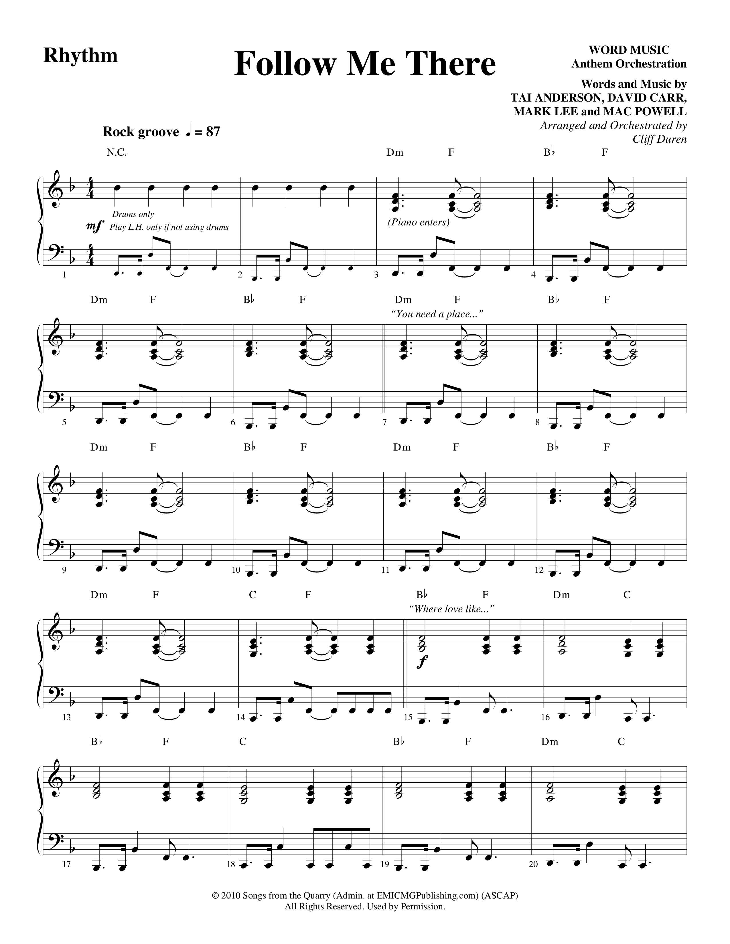 Follow Me There (Choral Anthem SATB) Rhythm Chart (Word Music Choral / Arr. Cliff Duren)