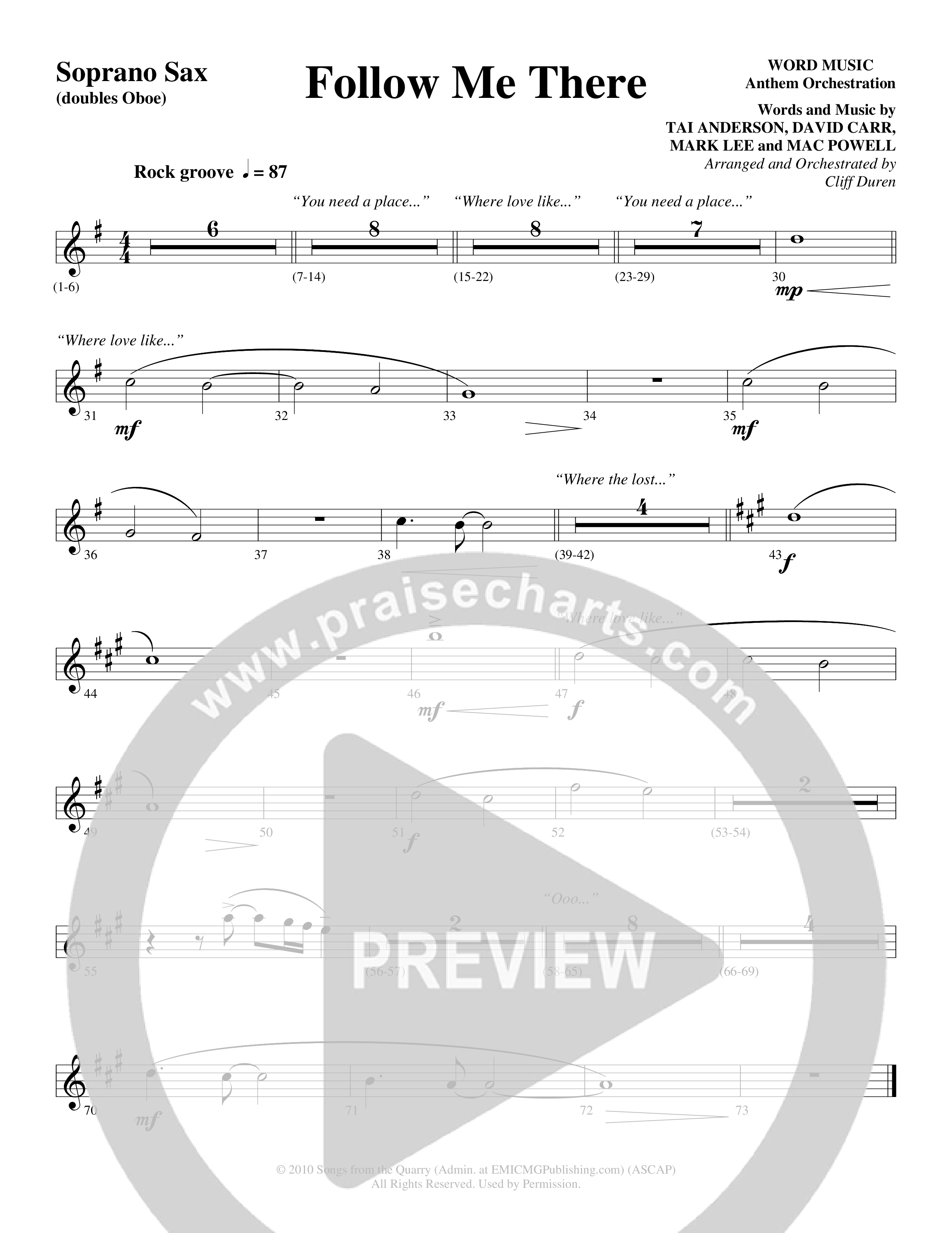 Follow Me There (Choral Anthem SATB) Soprano Sax (Word Music Choral / Arr. Cliff Duren)