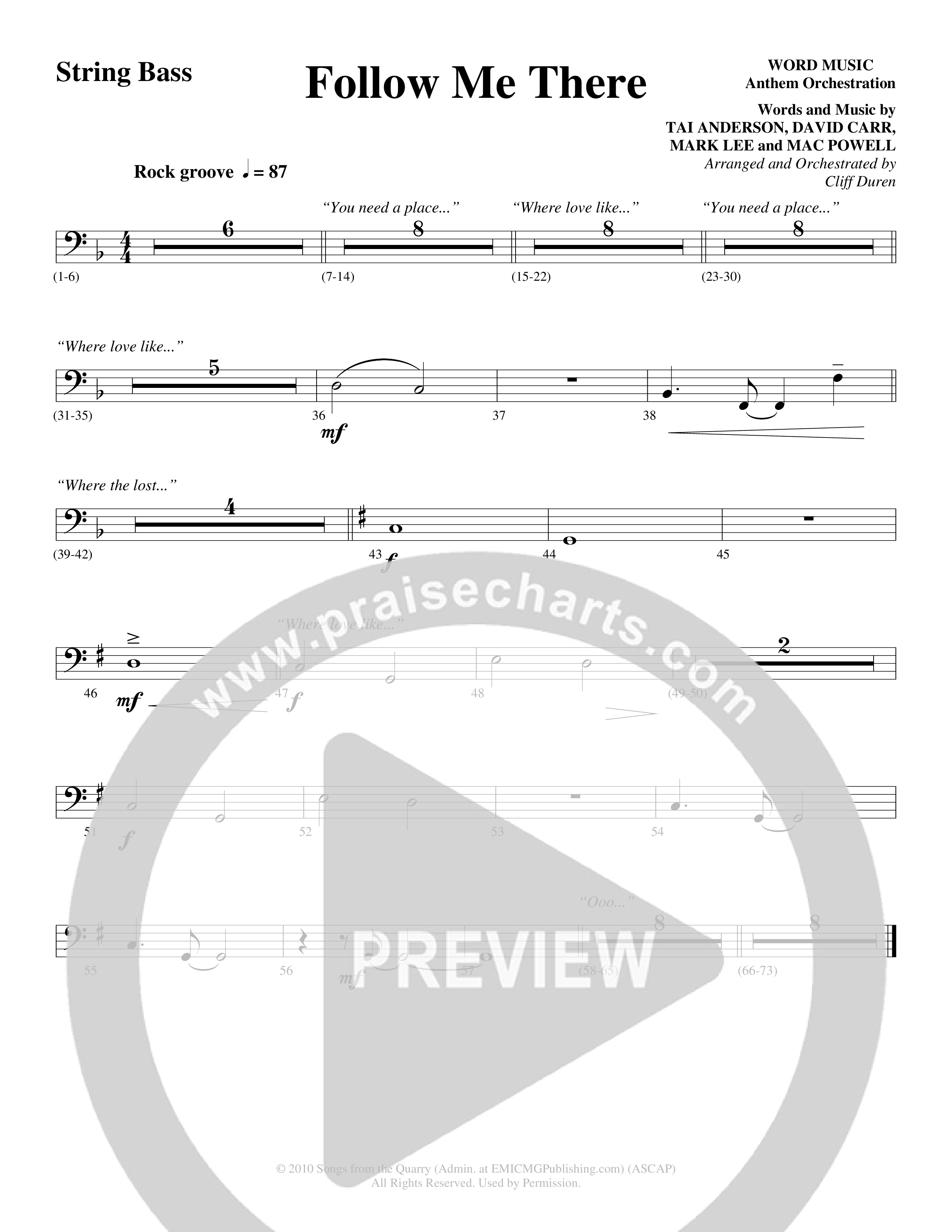 Follow Me There (Choral Anthem SATB) String Bass (Word Music Choral / Arr. Cliff Duren)