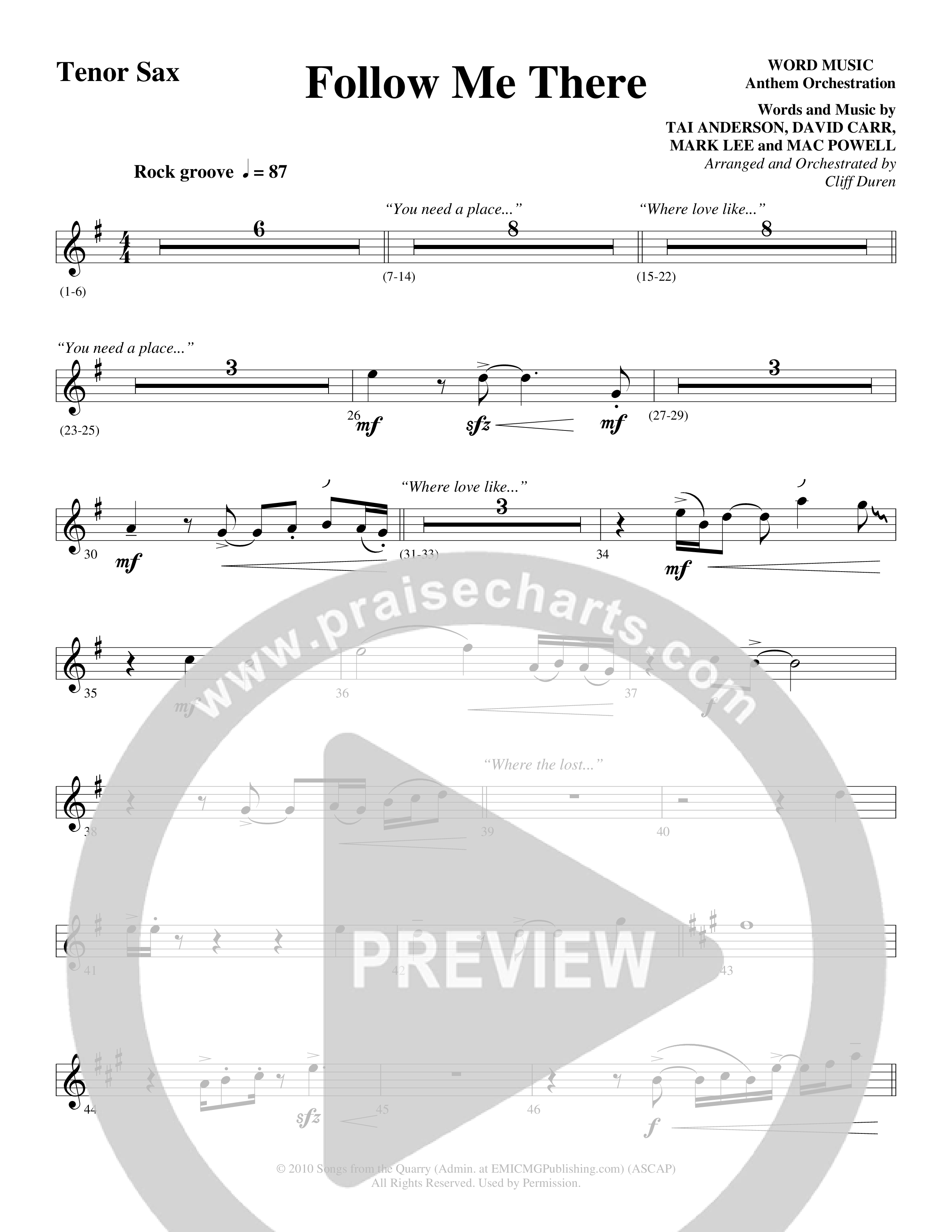 Follow Me There (Choral Anthem SATB) Tenor Sax/Baritone T.C. (Word Music Choral / Arr. Cliff Duren)