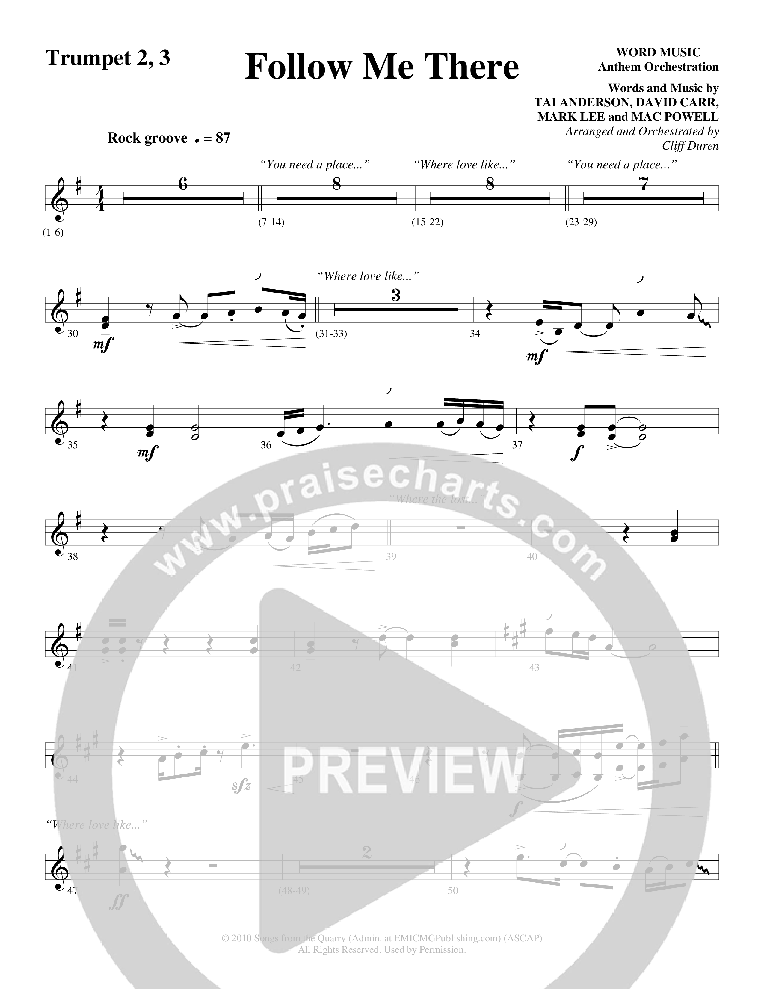 Follow Me There (Choral Anthem SATB) Trumpet 2/3 (Word Music Choral / Arr. Cliff Duren)