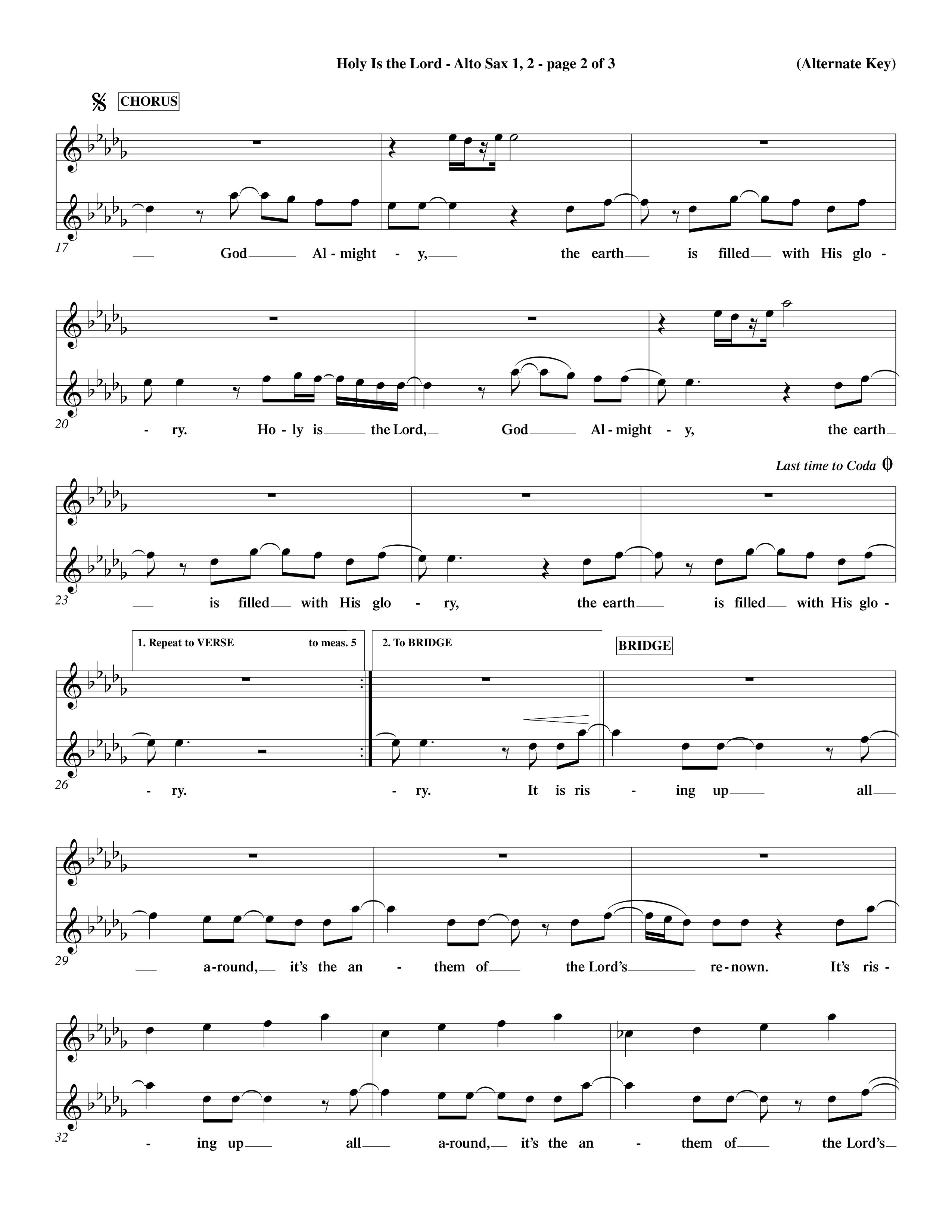 Holy Is The Lord (Choral Anthem SATB) Alto Sax 1/2 (Word Music Choral / Orch. Dave Williamson / Orch. Wayne Yankie)
