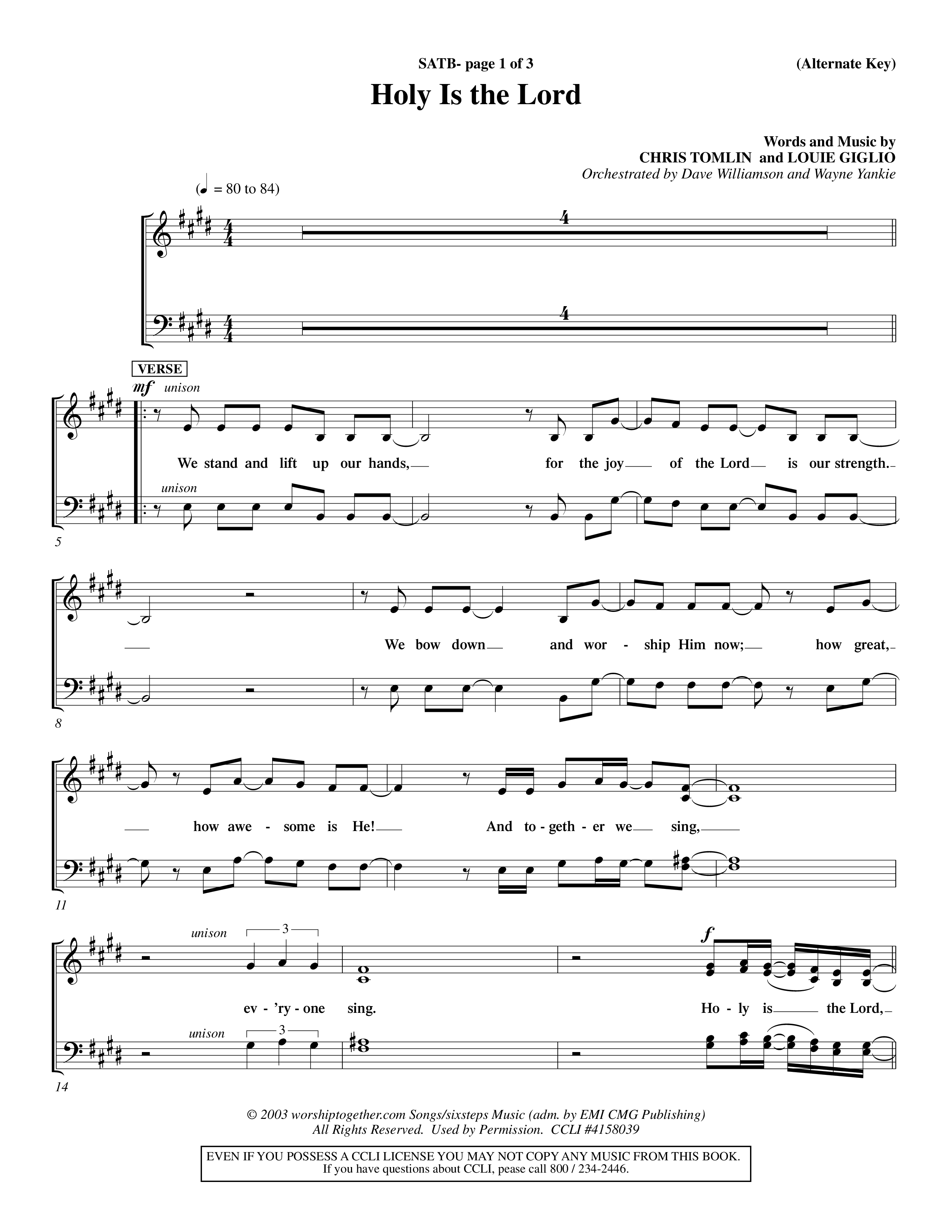 Holy Is The Lord (Choral Anthem SATB) Choir Sheet (SATB) (Word Music Choral / Orch. Dave Williamson / Orch. Wayne Yankie)