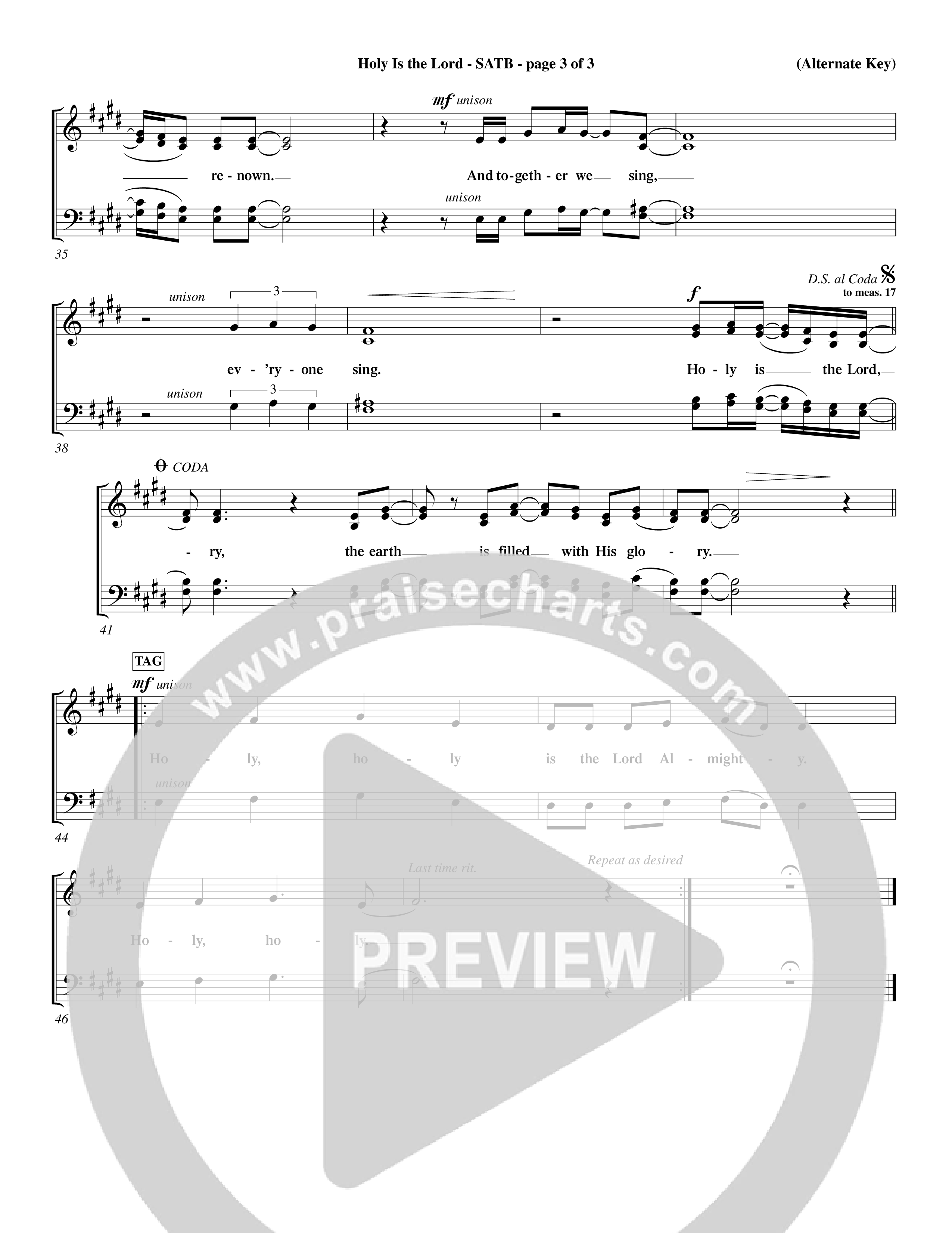 Holy Is The Lord (Choral Anthem SATB) Choir Sheet (SATB) (Word Music Choral / Orch. Dave Williamson / Orch. Wayne Yankie)