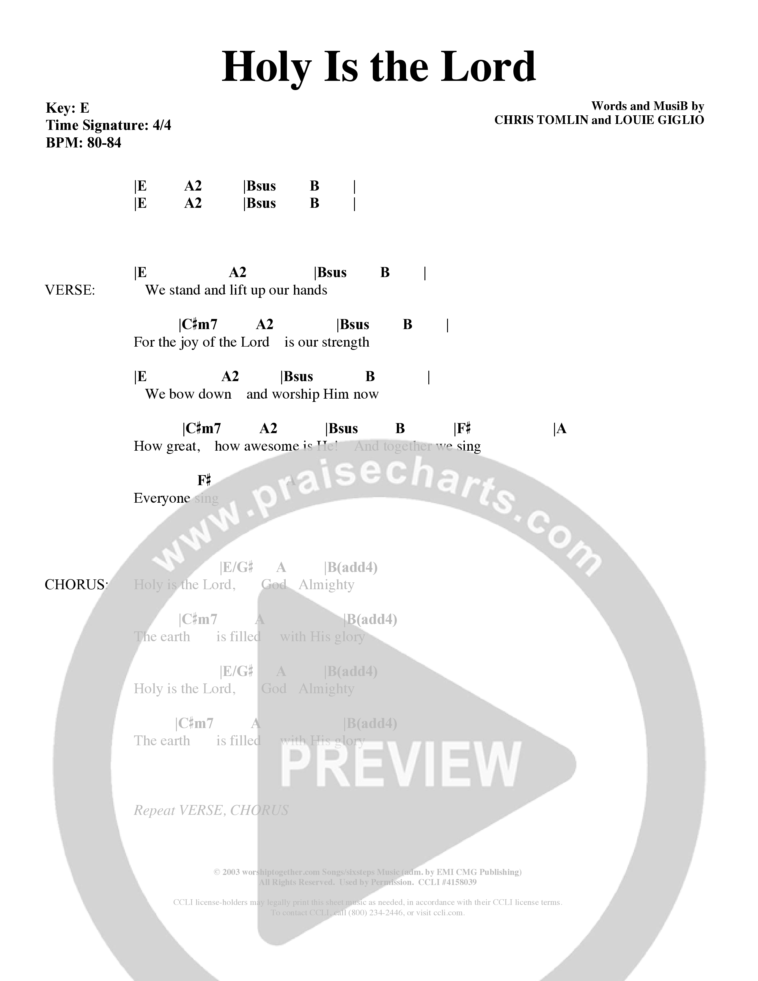 Holy Is The Lord (Choral Anthem SATB) Chords & Lyrics (Word Music Choral / Orch. Dave Williamson / Orch. Wayne Yankie)