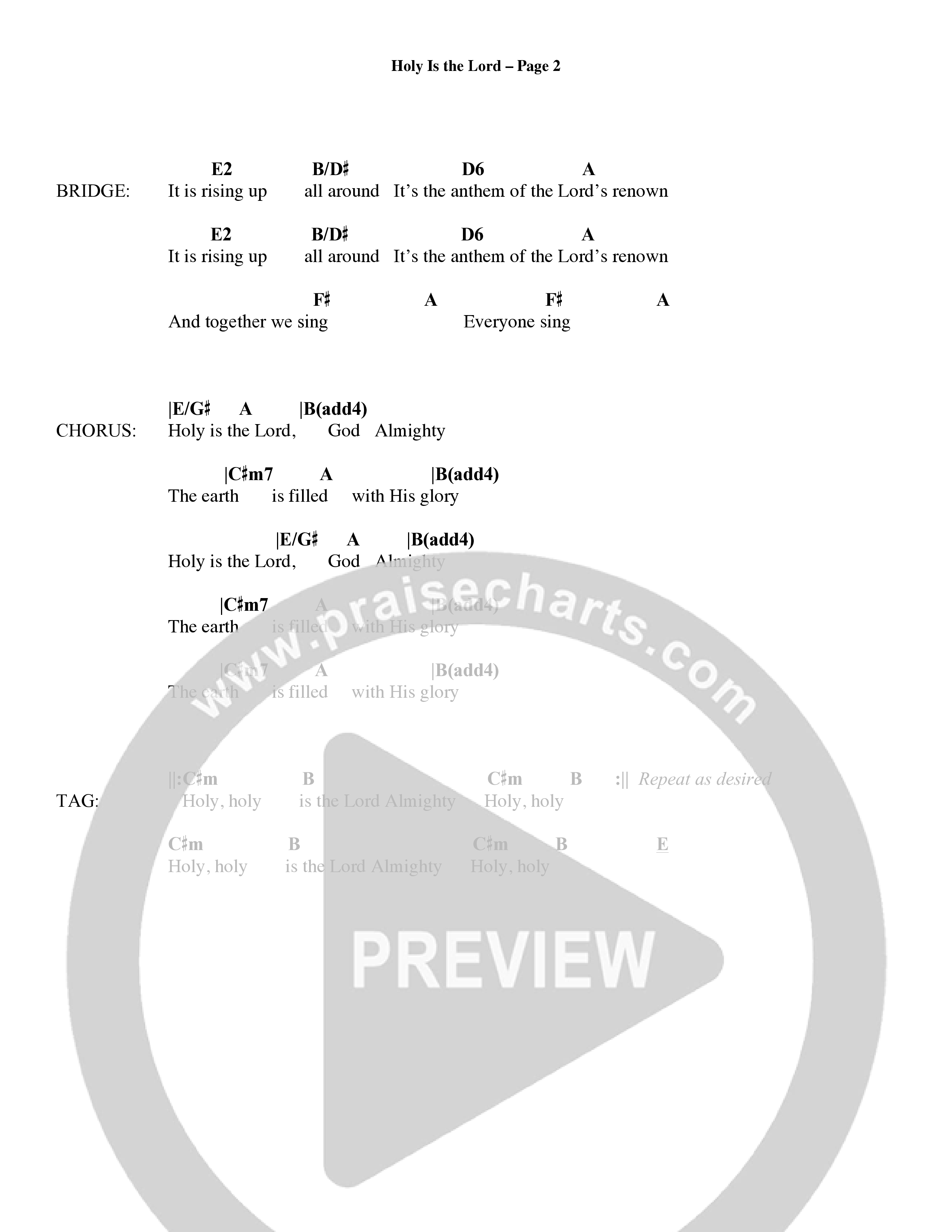 Holy Is The Lord (Choral Anthem SATB) Chords & Lyrics (Word Music Choral / Orch. Dave Williamson / Orch. Wayne Yankie)