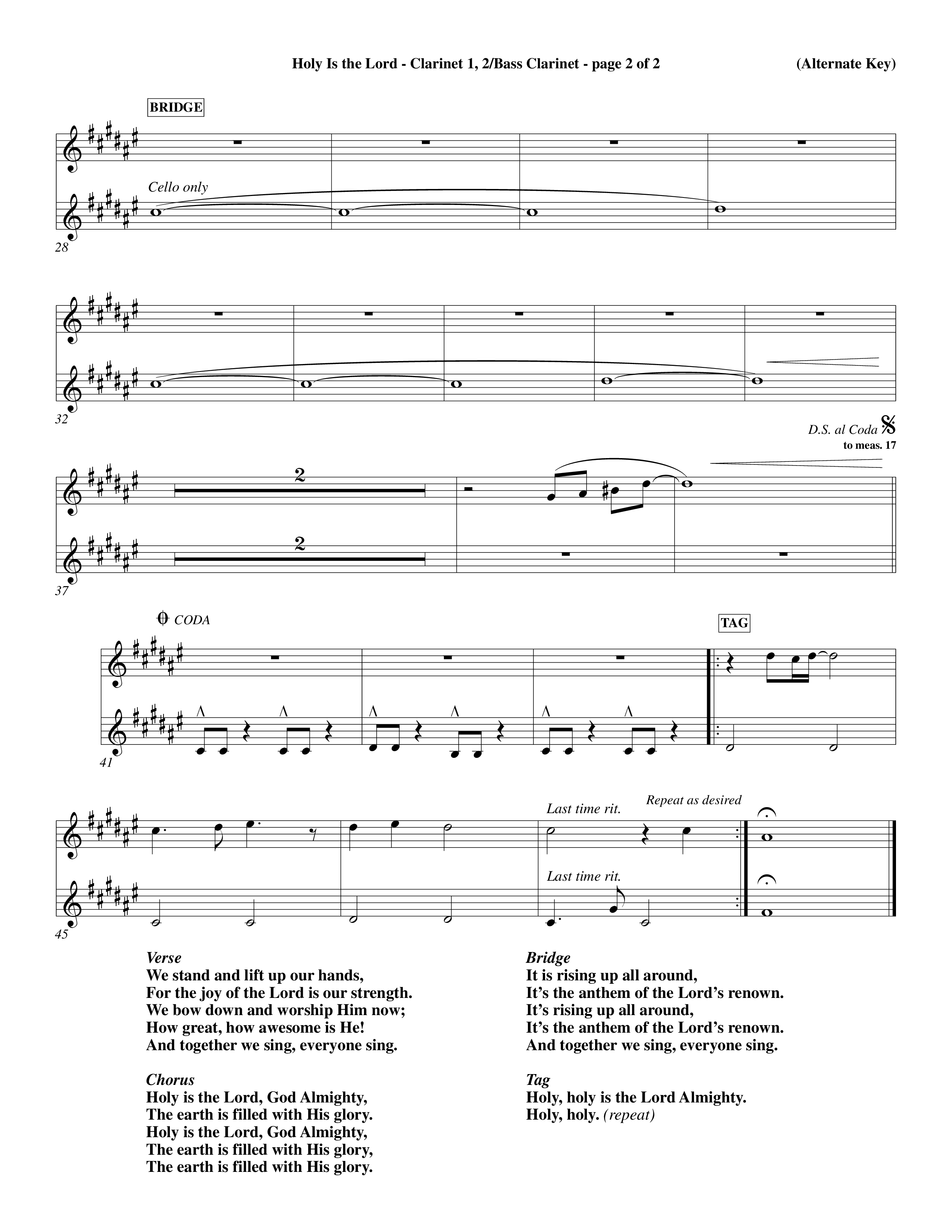 Holy Is The Lord (Choral Anthem SATB) Clarinet 1/2, Bass Clarinet (Word Music Choral / Orch. Dave Williamson / Orch. Wayne Yankie)