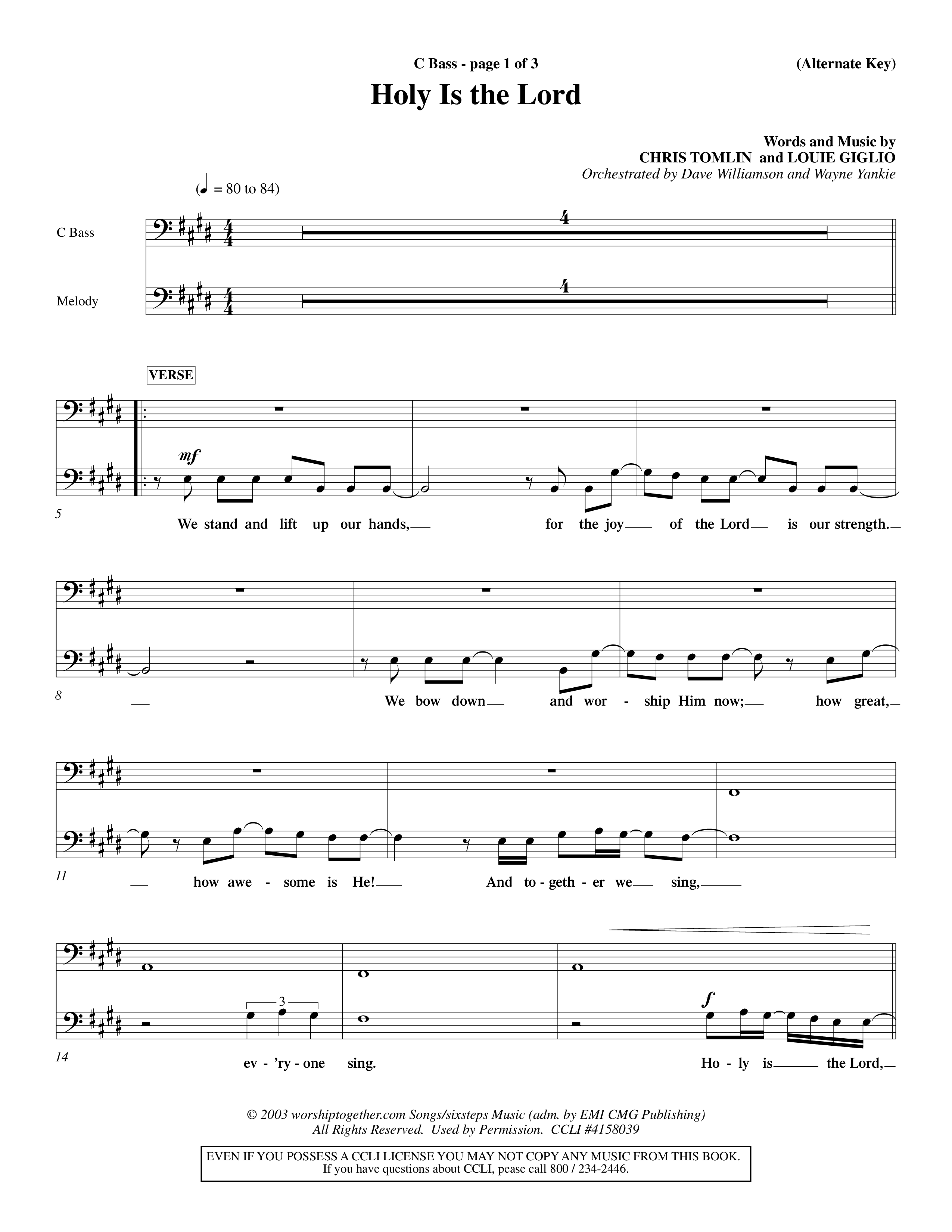 Holy Is The Lord (Choral Anthem SATB) Contrabass (Word Music Choral / Orch. Dave Williamson / Orch. Wayne Yankie)