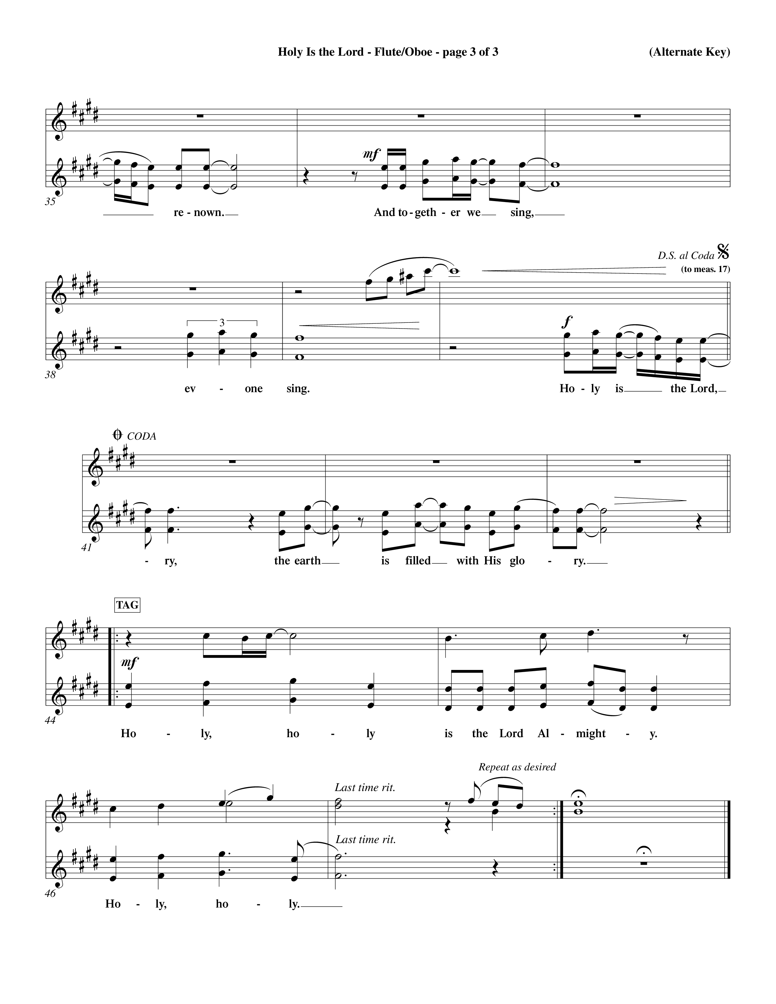 Holy Is The Lord (Choral Anthem SATB) Flute/Oboe (Word Music Choral / Orch. Dave Williamson / Orch. Wayne Yankie)