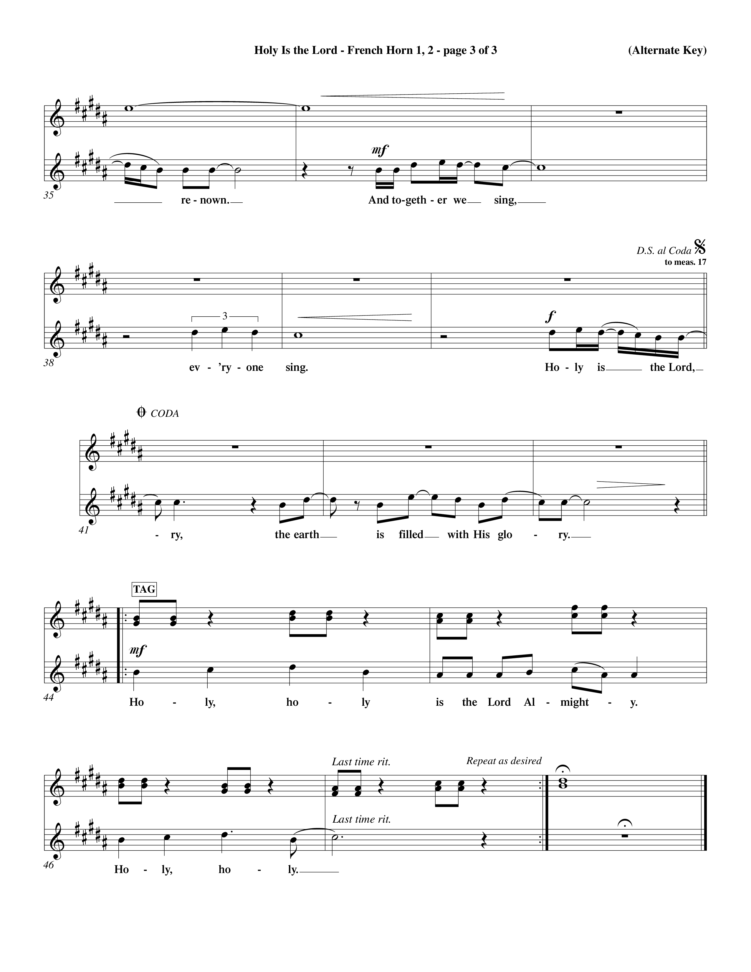 Holy Is The Lord (Choral Anthem SATB) French Horn (Word Music Choral / Orch. Dave Williamson / Orch. Wayne Yankie)