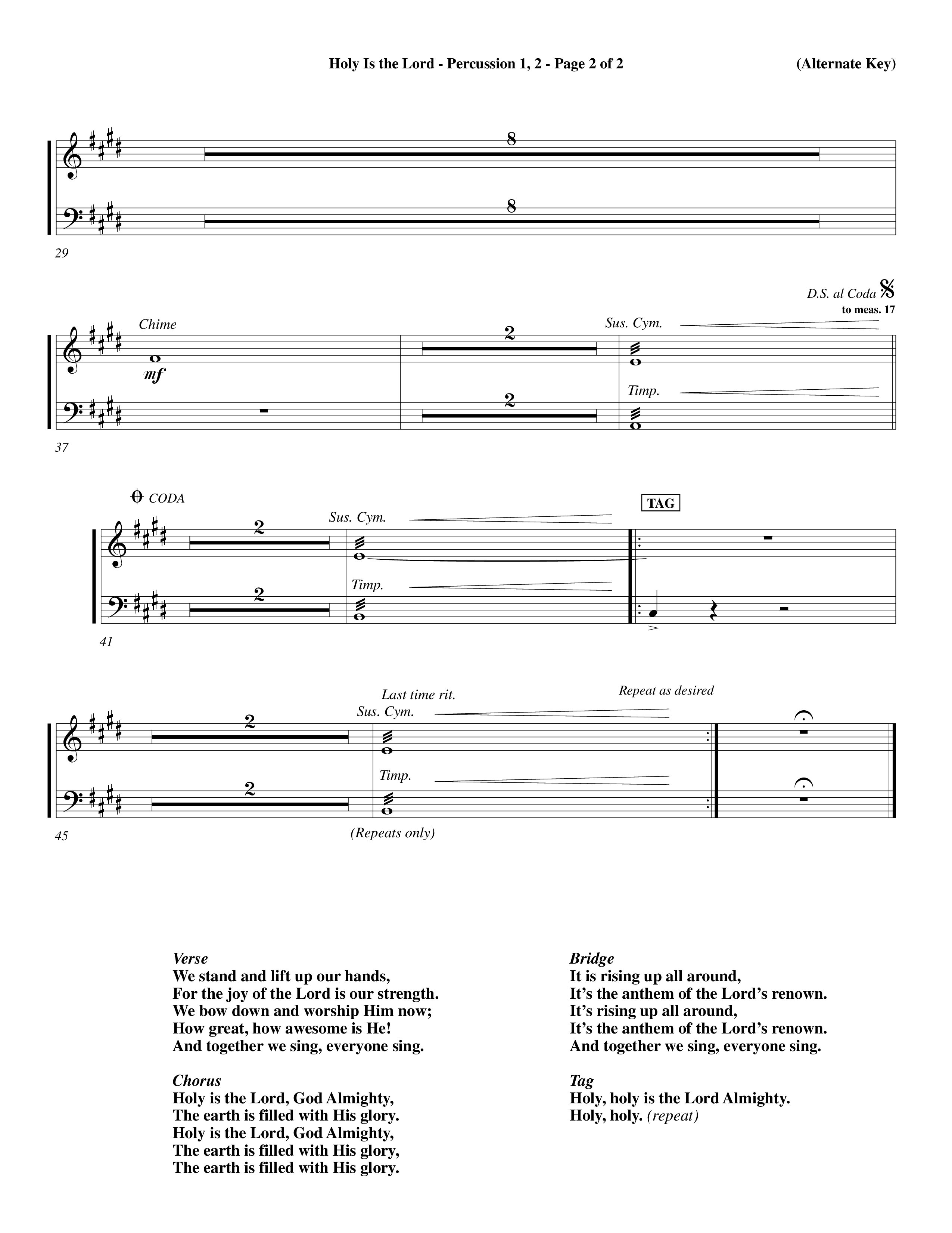 Holy Is The Lord (Choral Anthem SATB) Percussion 1/2 (Word Music Choral / Orch. Dave Williamson / Orch. Wayne Yankie)