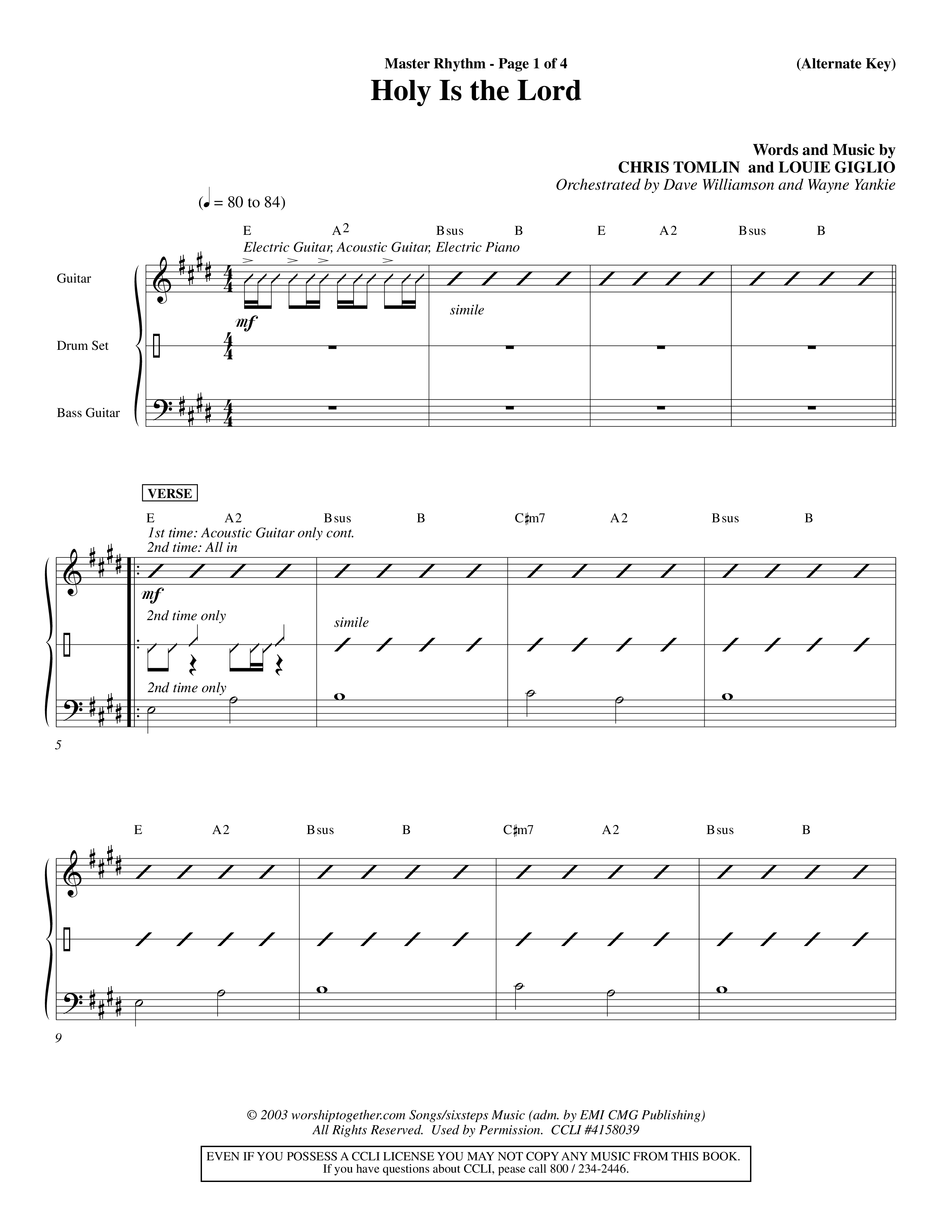 Holy Is The Lord (Choral Anthem SATB) Rhythm Chart (Word Music Choral / Orch. Dave Williamson / Orch. Wayne Yankie)