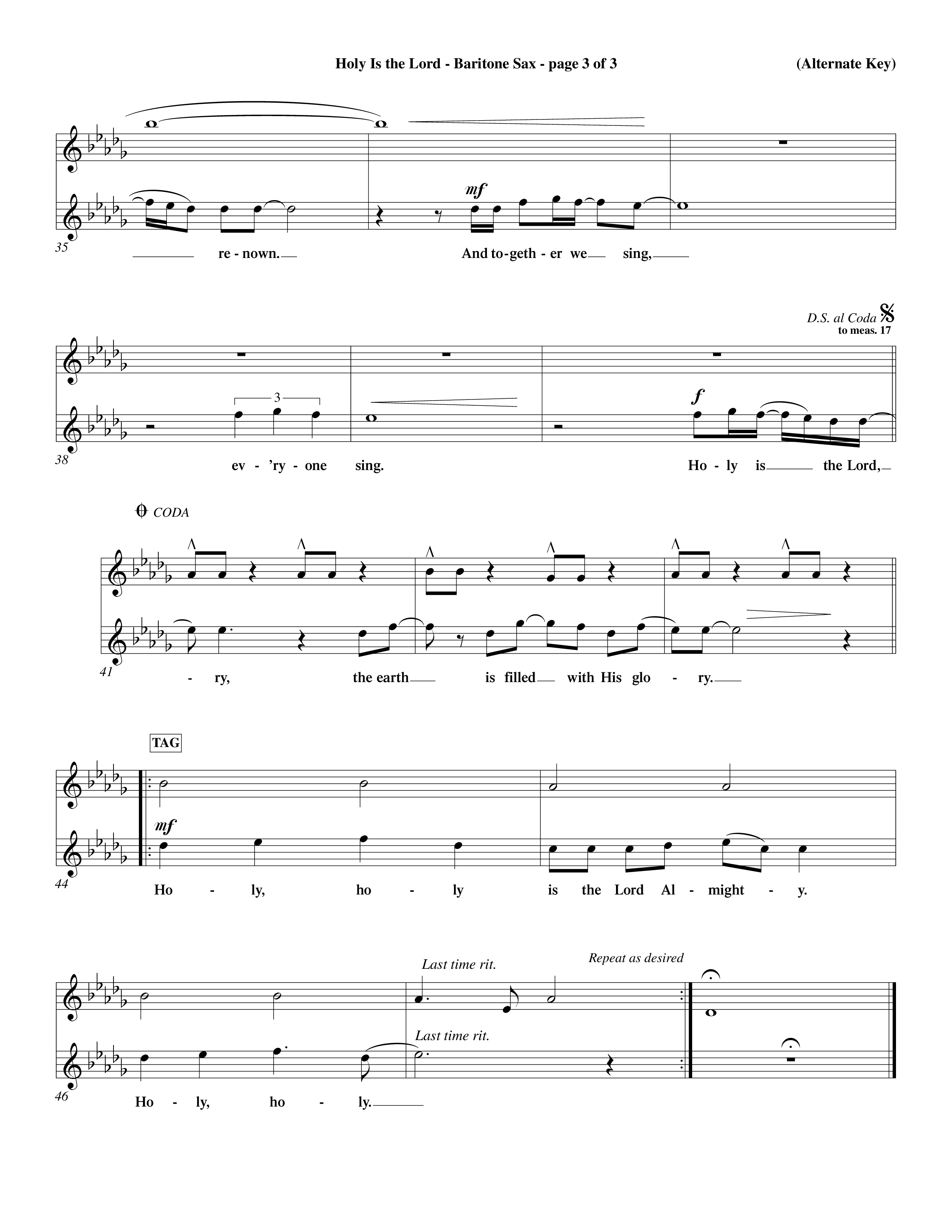 Holy Is The Lord (Choral Anthem SATB) Saxophone (Word Music Choral / Orch. Dave Williamson / Orch. Wayne Yankie)