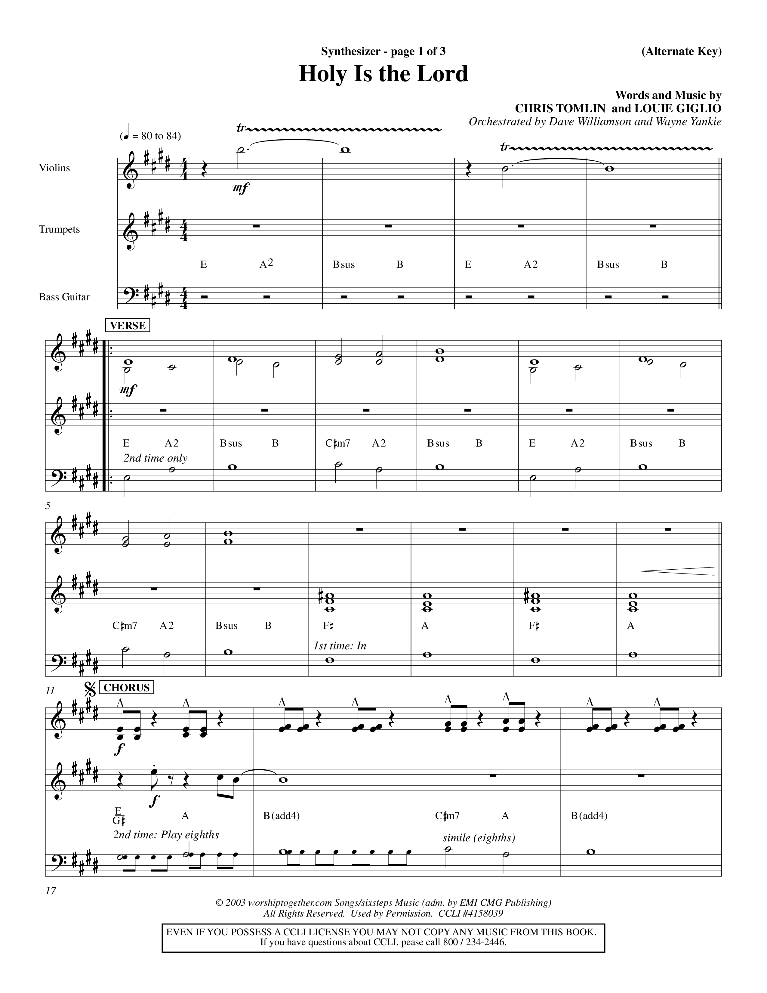 Holy Is The Lord (Choral Anthem SATB) Synth (Word Music Choral / Orch. Dave Williamson / Orch. Wayne Yankie)