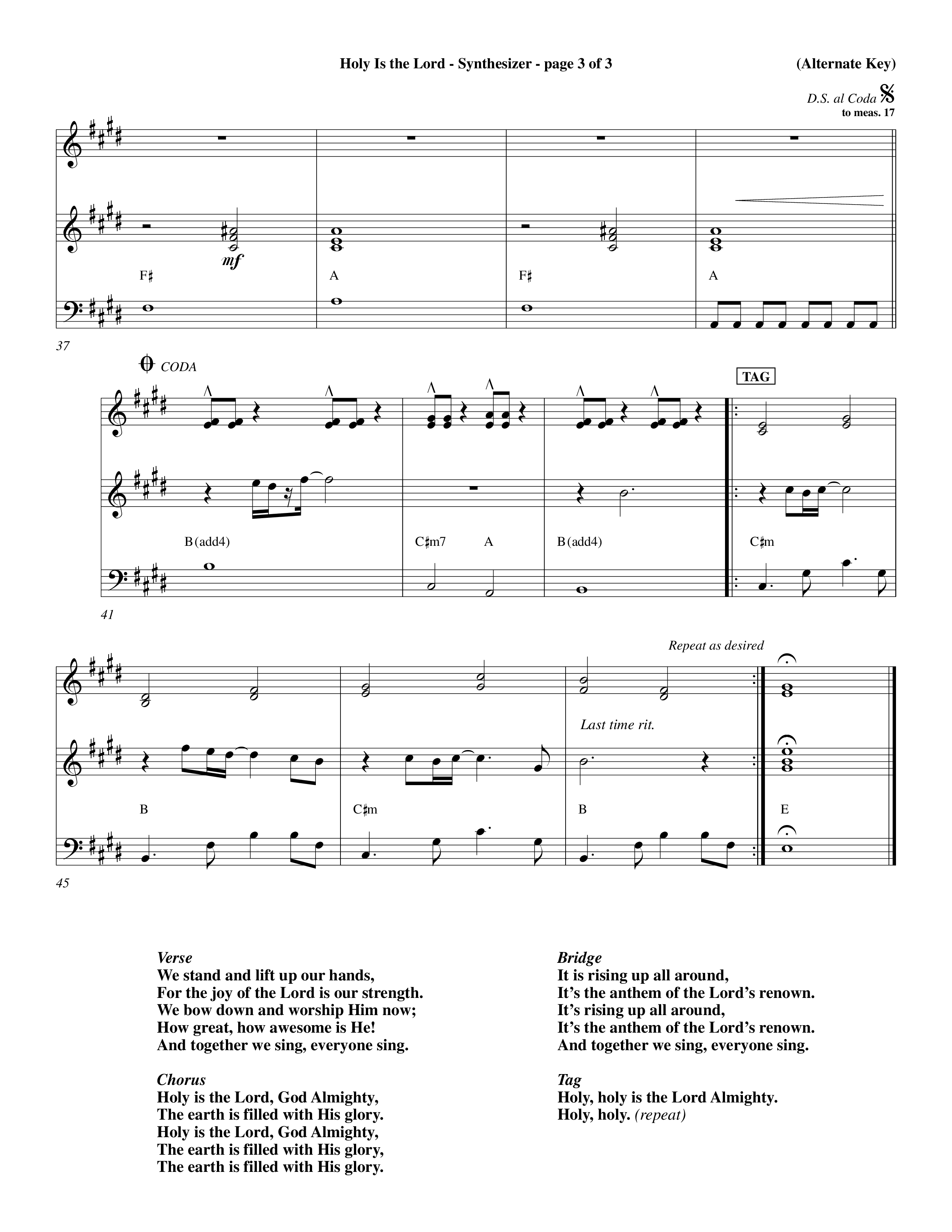 Holy Is The Lord (Choral Anthem SATB) Synth (Word Music Choral / Orch. Dave Williamson / Orch. Wayne Yankie)
