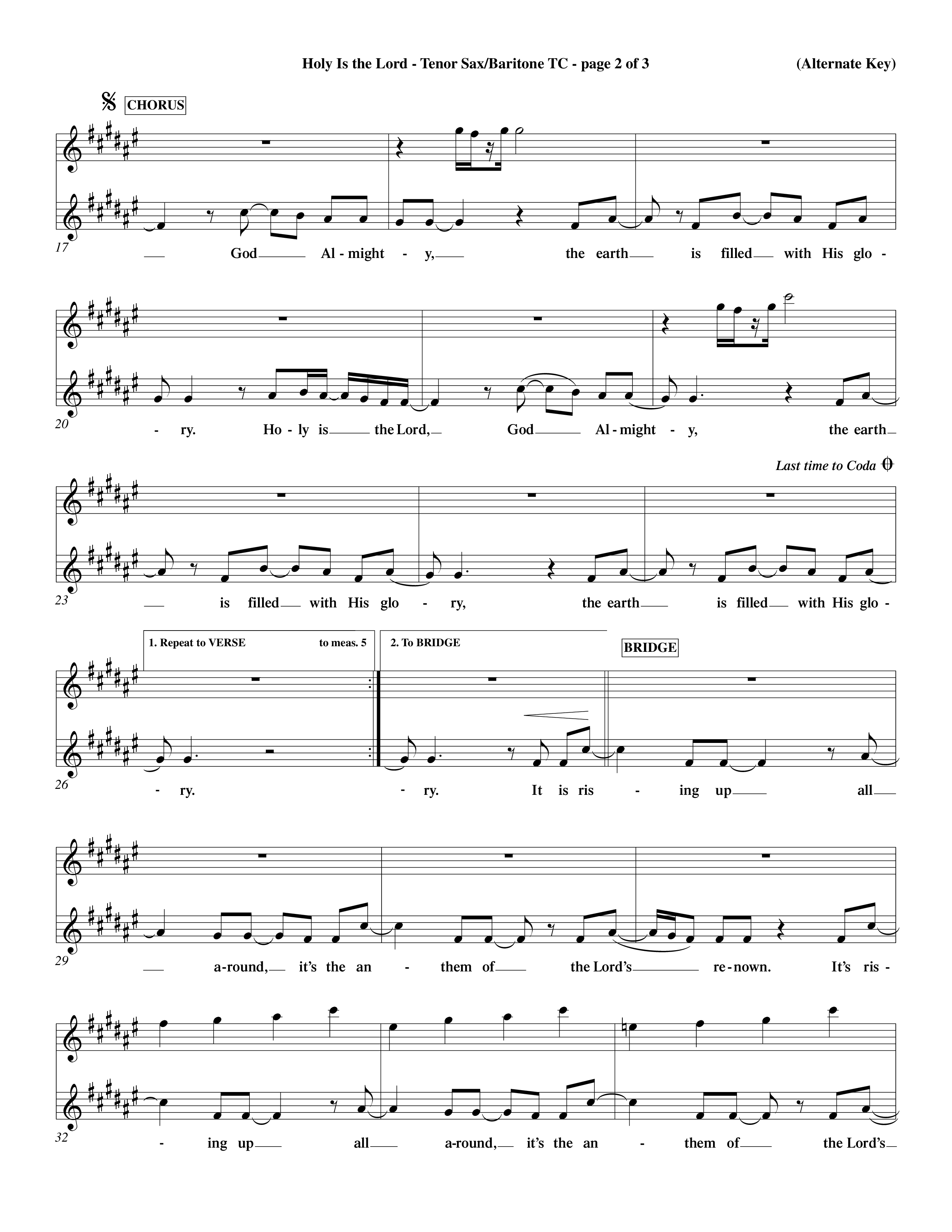 Holy Is The Lord (Choral Anthem SATB) Tenor Sax/Baritone T.C. (Word Music Choral / Orch. Dave Williamson / Orch. Wayne Yankie)