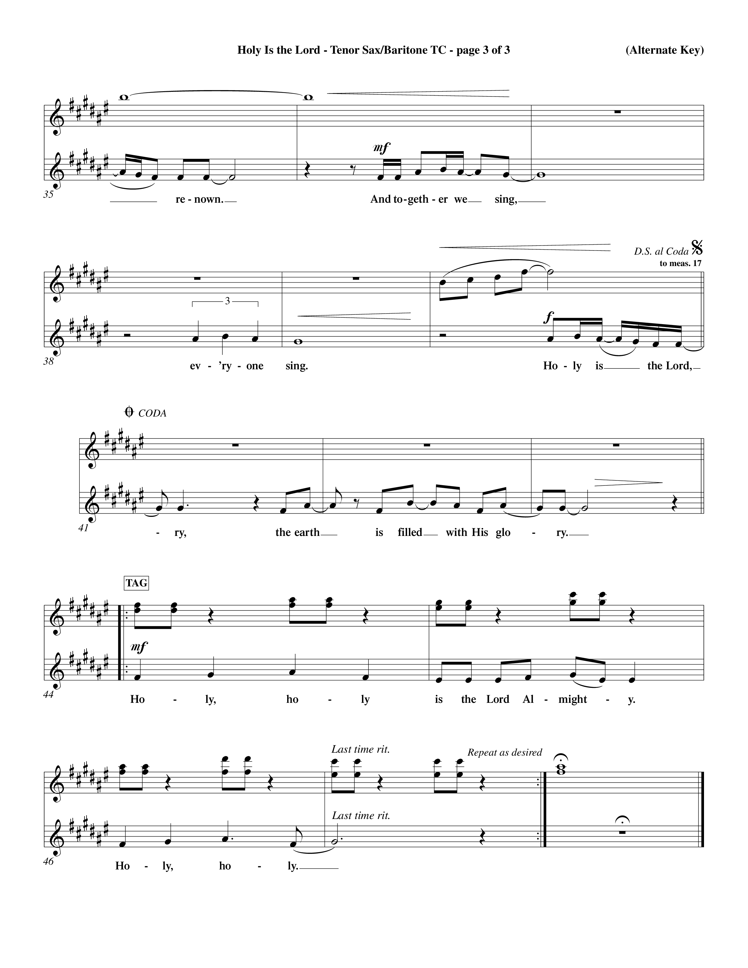 Holy Is The Lord (Choral Anthem SATB) Tenor Sax/Baritone T.C. (Word Music Choral / Orch. Dave Williamson / Orch. Wayne Yankie)