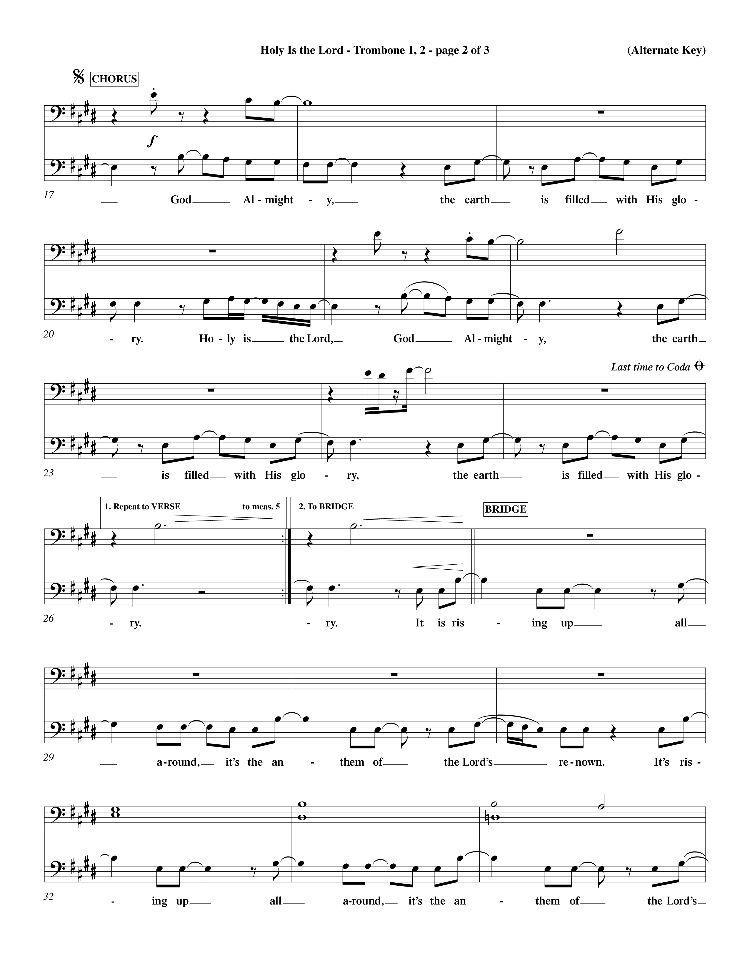 Holy Is The Lord (Choral Anthem SATB) Trombone 1/2 (Word Music Choral / Orch. Dave Williamson / Orch. Wayne Yankie)
