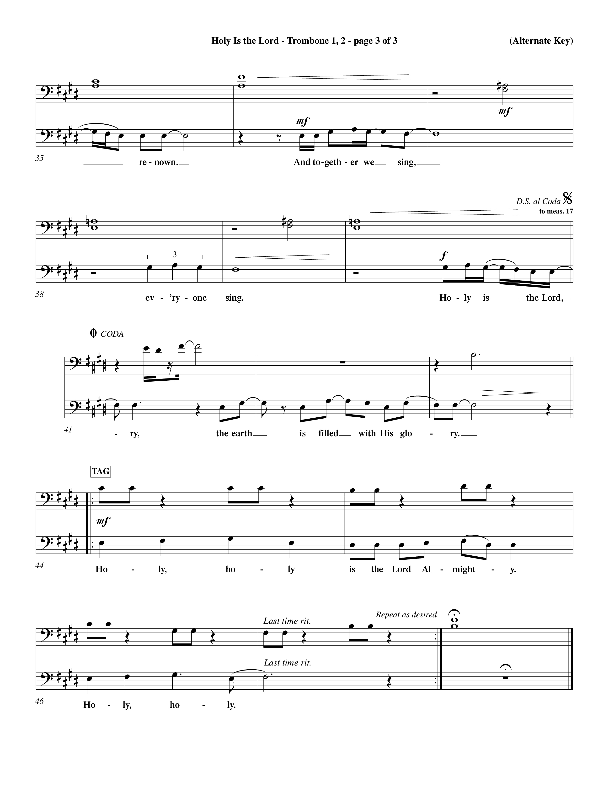 Holy Is The Lord (Choral Anthem SATB) Trombone 1/2 (Word Music Choral / Orch. Dave Williamson / Orch. Wayne Yankie)