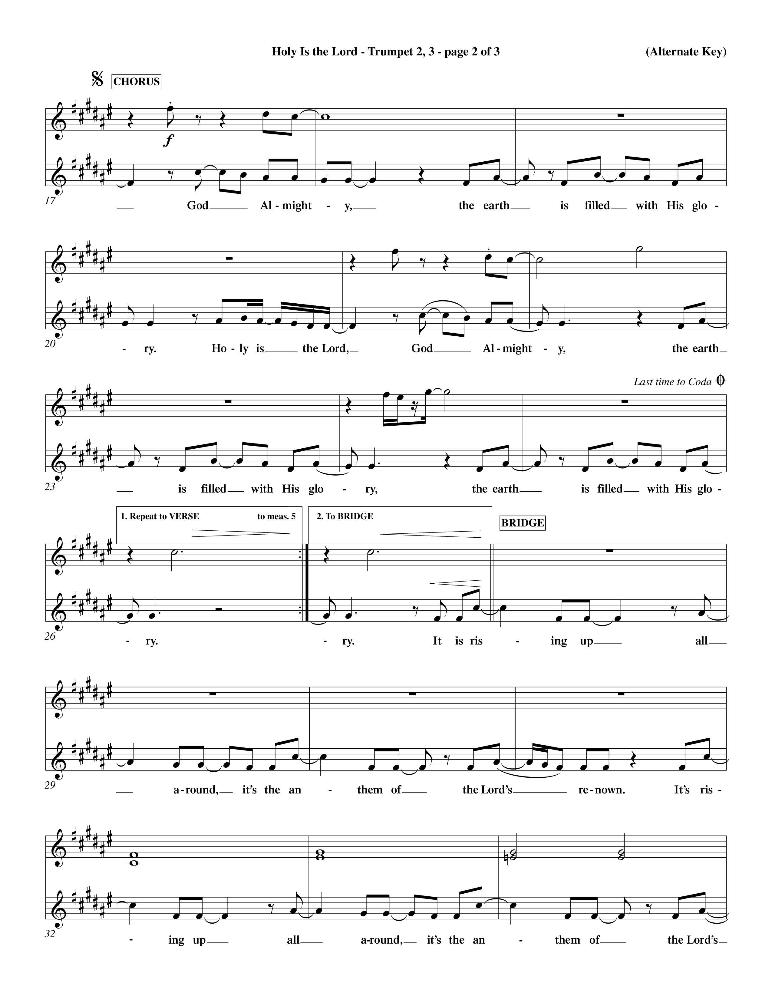 Holy Is The Lord (Choral Anthem SATB) Trumpet 2/3 (Word Music Choral / Orch. Dave Williamson / Orch. Wayne Yankie)