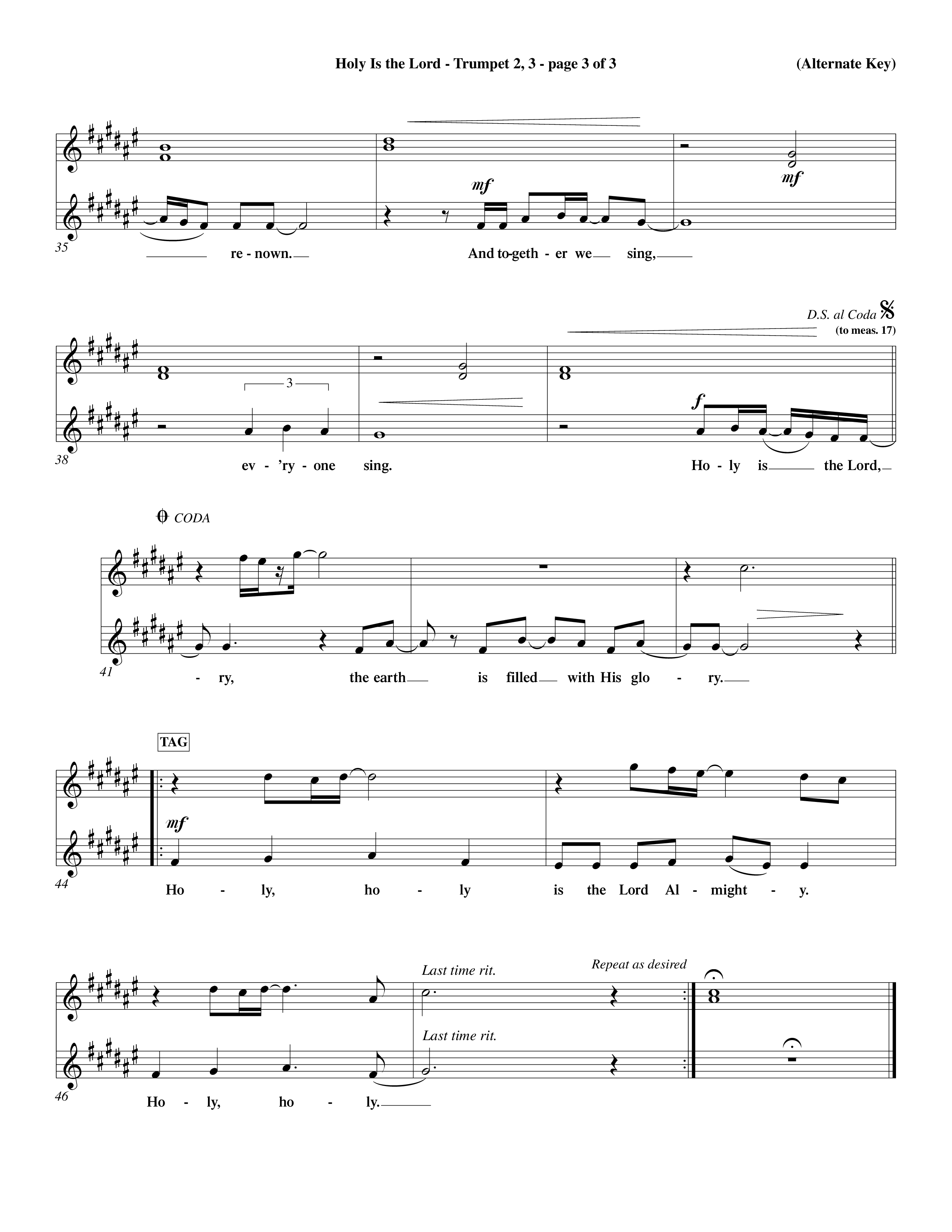 Holy Is The Lord (Choral Anthem SATB) Trumpet 2/3 (Word Music Choral / Orch. Dave Williamson / Orch. Wayne Yankie)