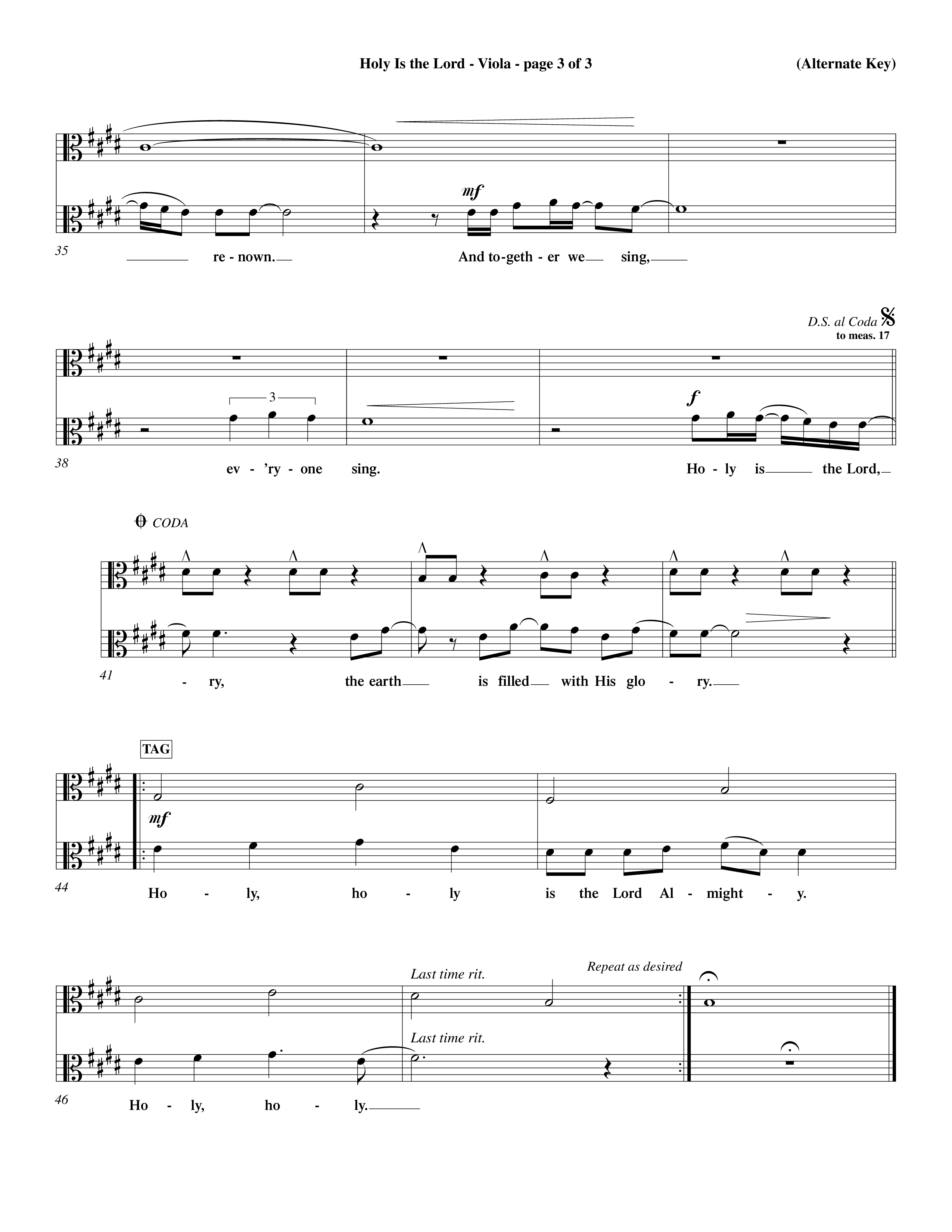 Holy Is The Lord (Choral Anthem SATB) Viola (Word Music Choral / Orch. Dave Williamson / Orch. Wayne Yankie)