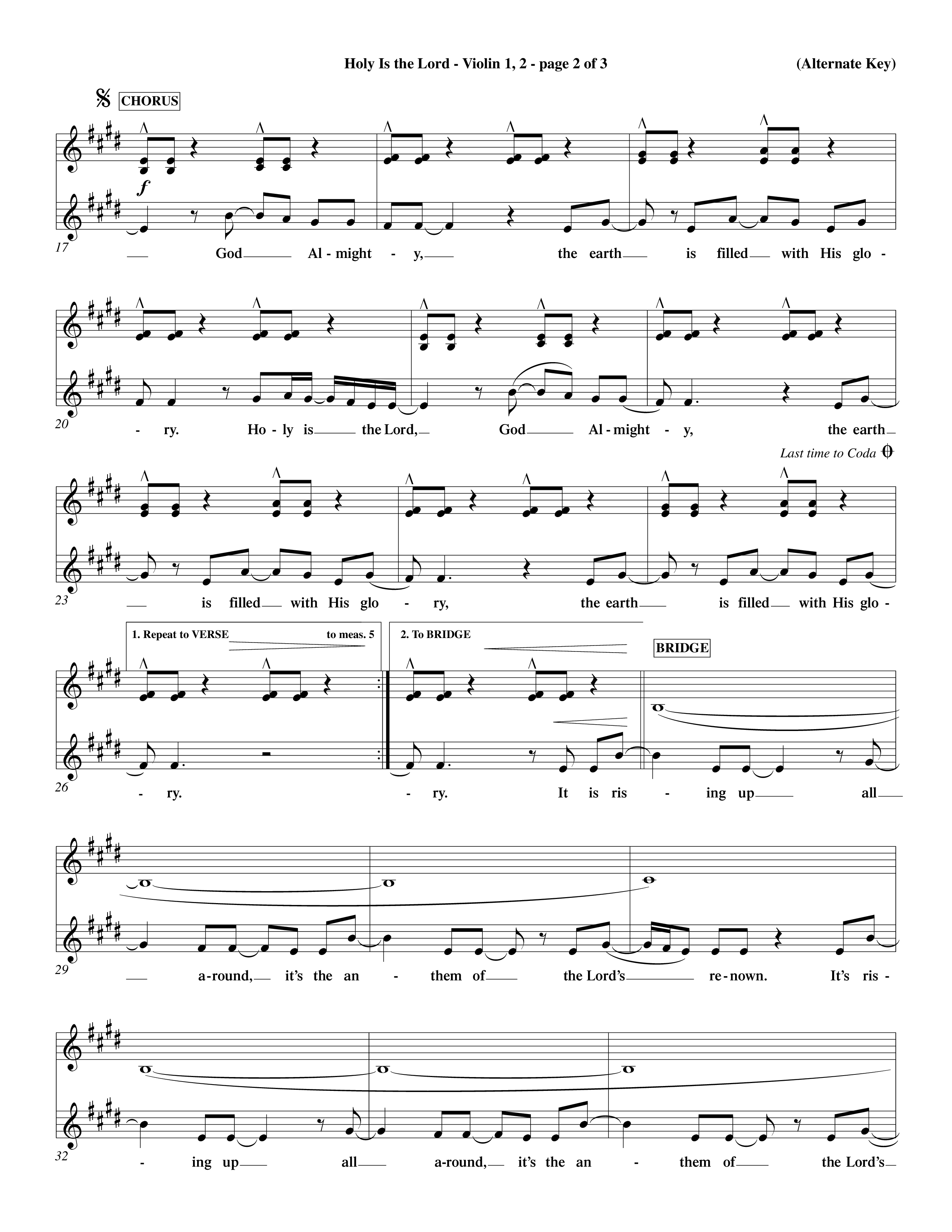 Holy Is The Lord (Choral Anthem SATB) Violin 1/2 (Word Music Choral / Orch. Dave Williamson / Orch. Wayne Yankie)