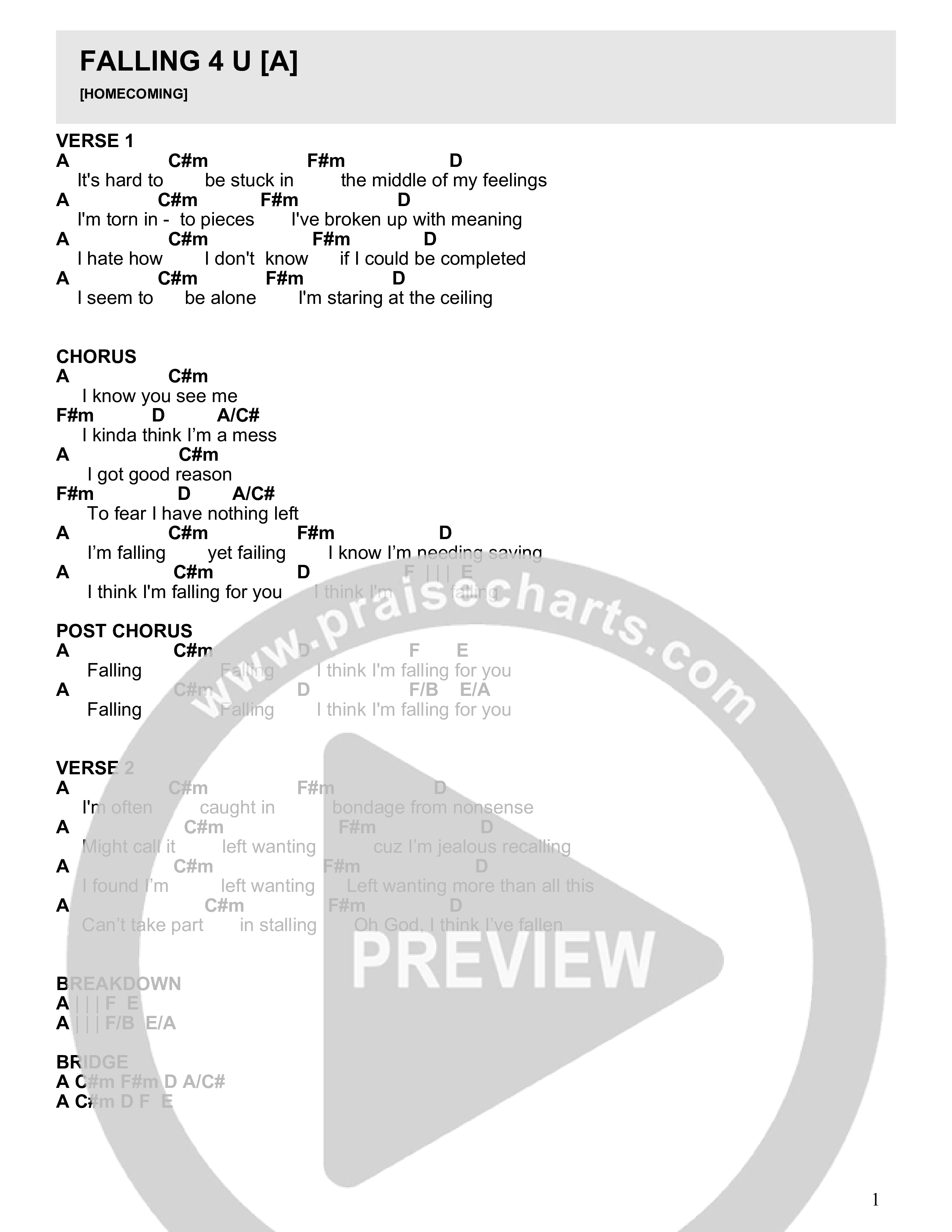 Falling 4 You Chord Chart (HOMECOMING)