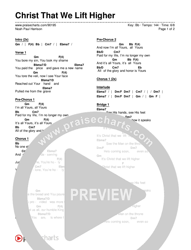 Christ That We Lift Higher Chords & Lyrics (Noah Paul Harrison)