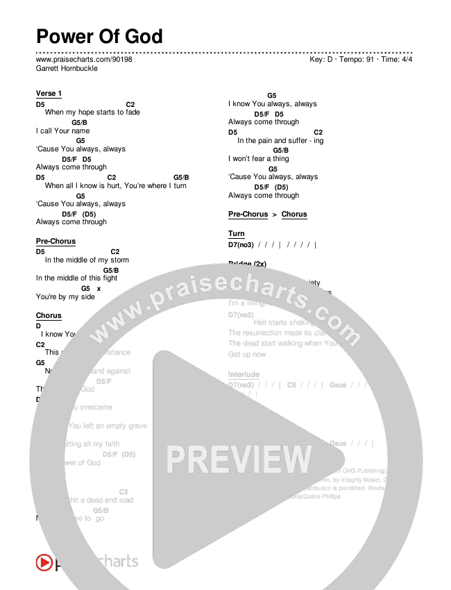 Power Of God Chords & Lyrics (Garrett Hornbuckle)