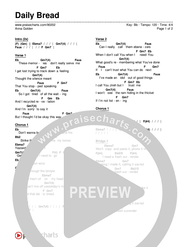 Daily Bread Chords & Lyrics (Anna Golden)