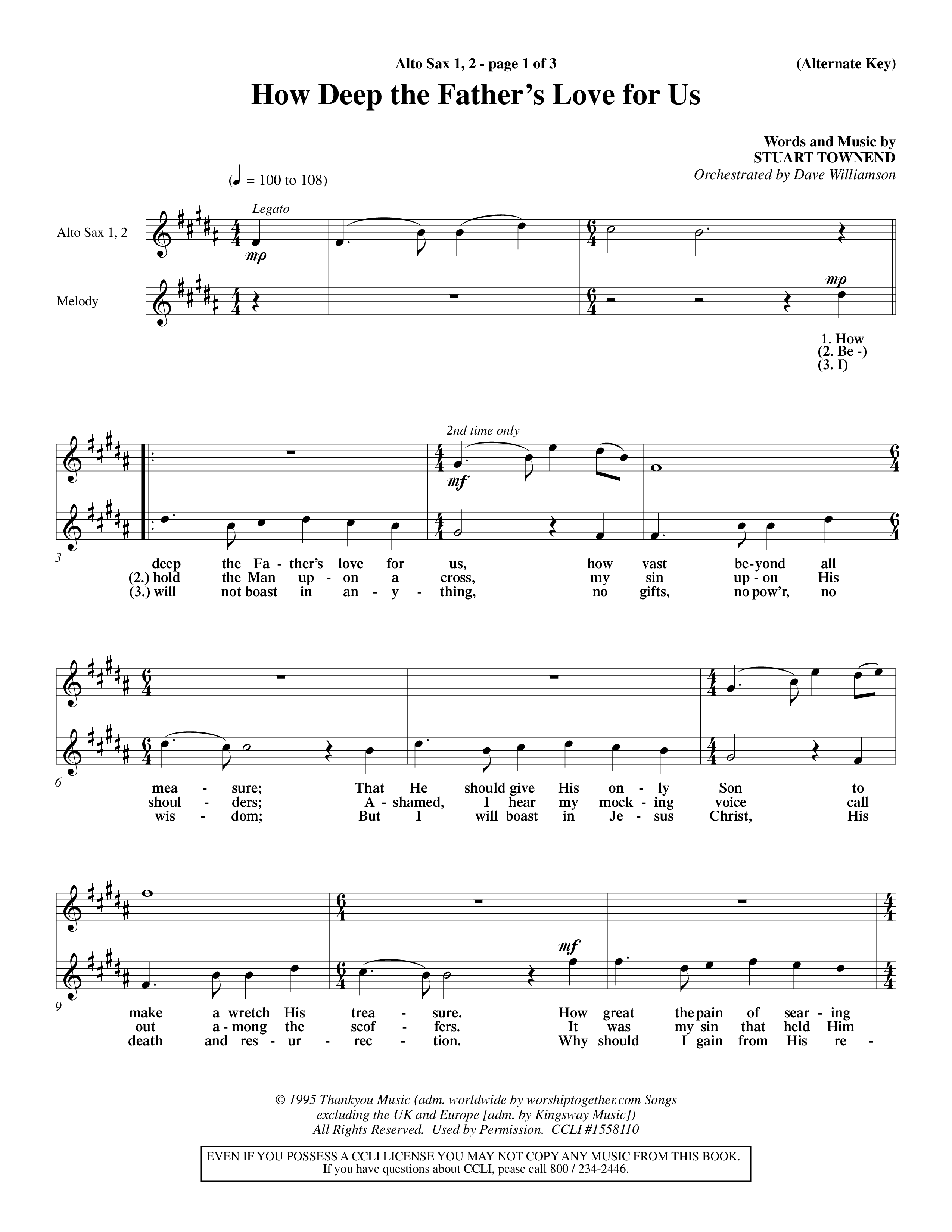 How Deep The Father's Love For Us (Choral Anthem SATB) Alto Sax 1/2 (Word Music Choral / Orch. Dave Williamson)