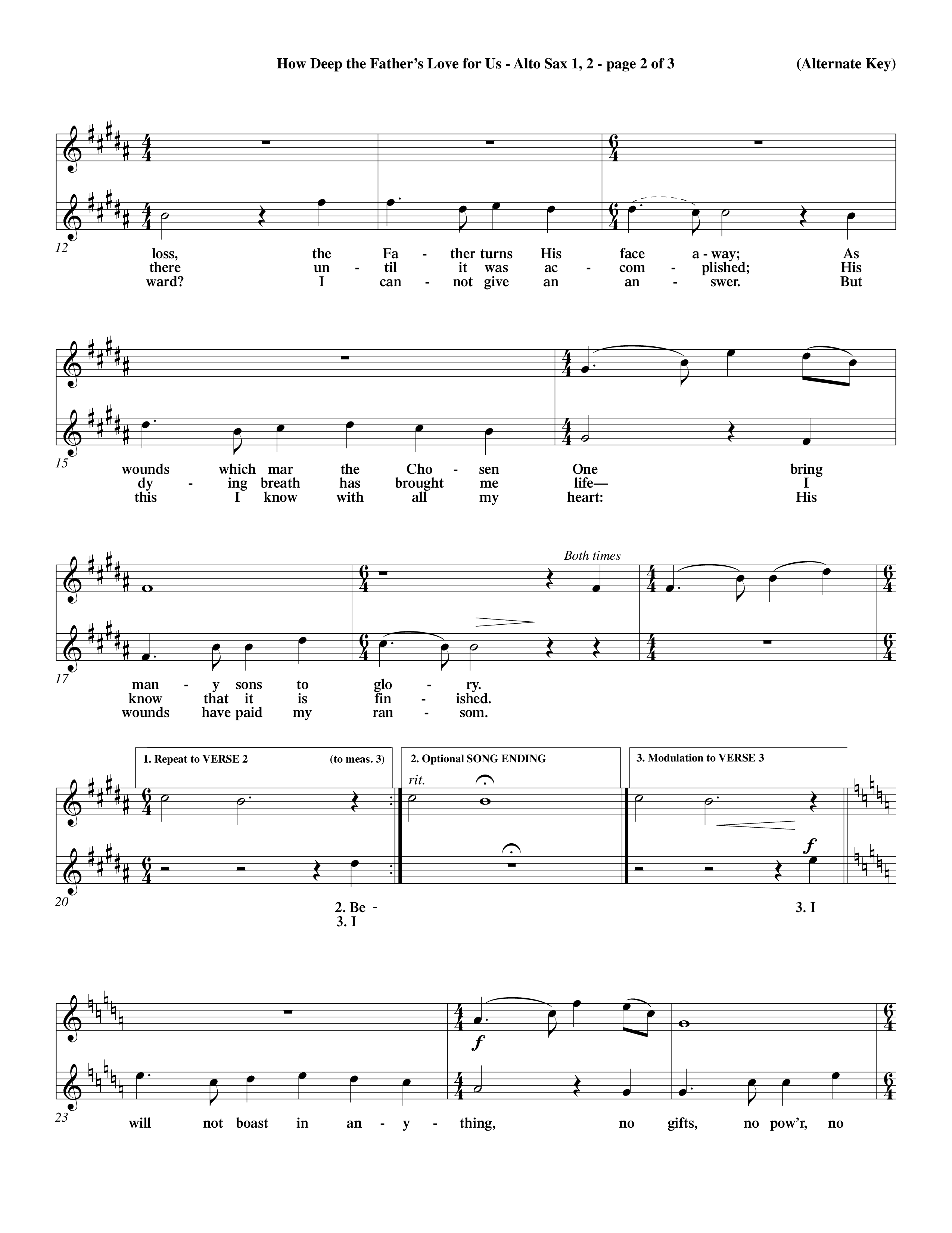 How Deep The Father's Love For Us (Choral Anthem SATB) Alto Sax 1/2 (Word Music Choral / Orch. Dave Williamson)