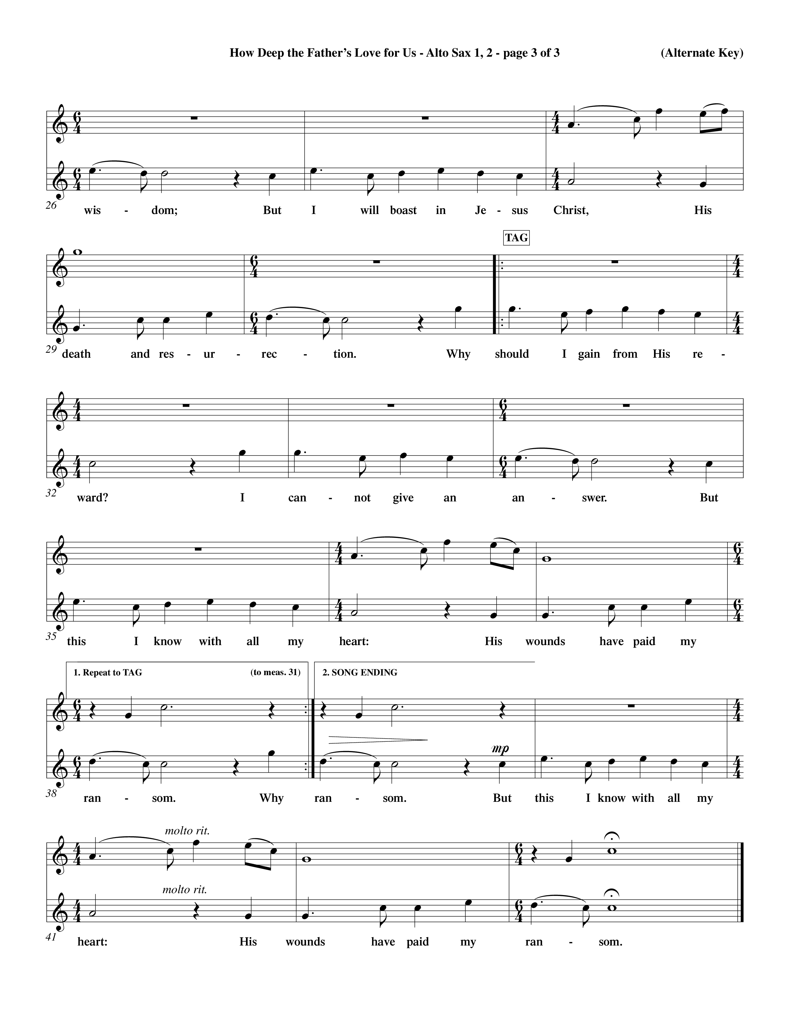 How Deep The Father's Love For Us (Choral Anthem SATB) Alto Sax 1/2 (Word Music Choral / Orch. Dave Williamson)