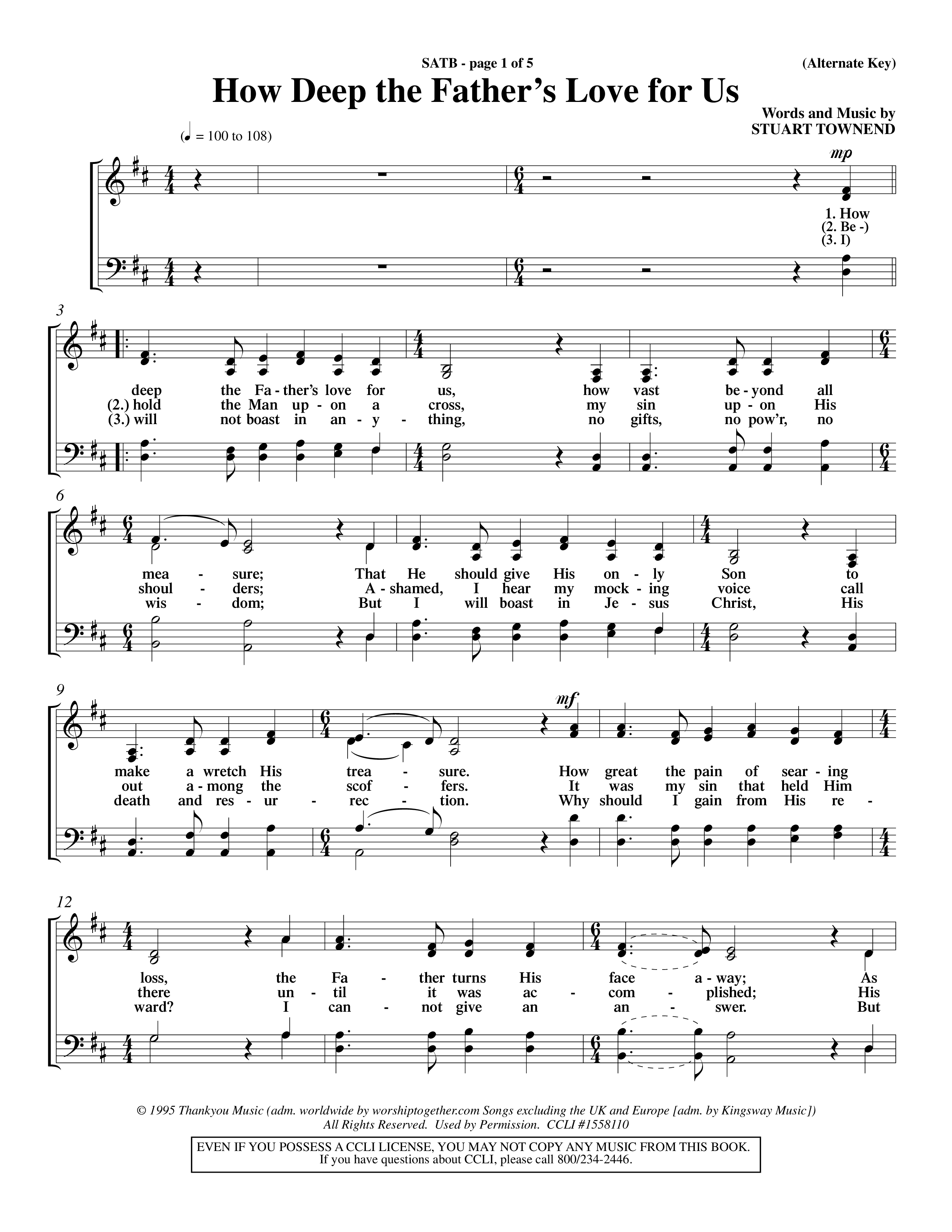 How Deep The Father's Love For Us (Choral Anthem SATB) Choir Sheet (SATB) (Word Music Choral / Orch. Dave Williamson)