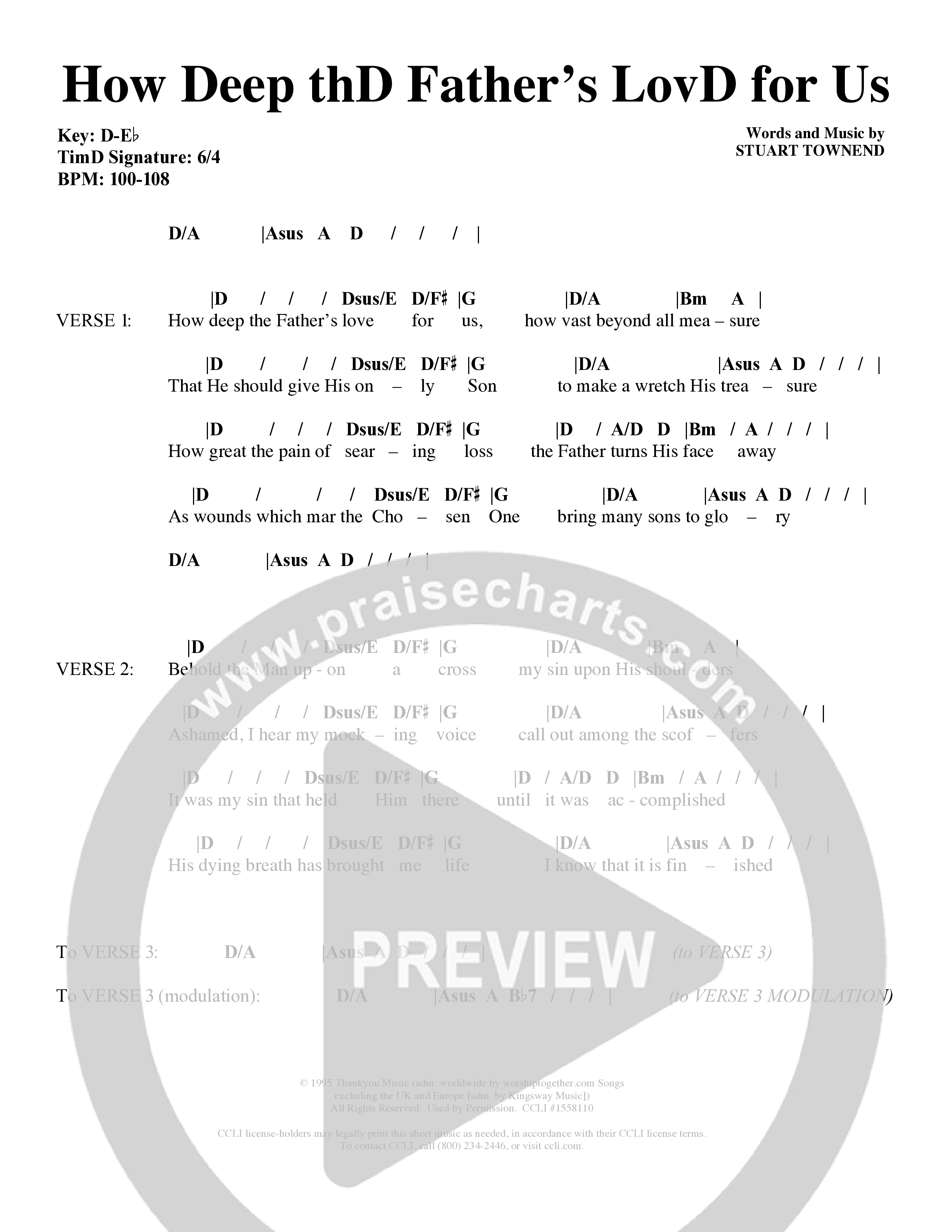 How Deep The Father's Love For Us (Choral Anthem SATB) Chords & Lyrics (Word Music Choral / Orch. Dave Williamson)