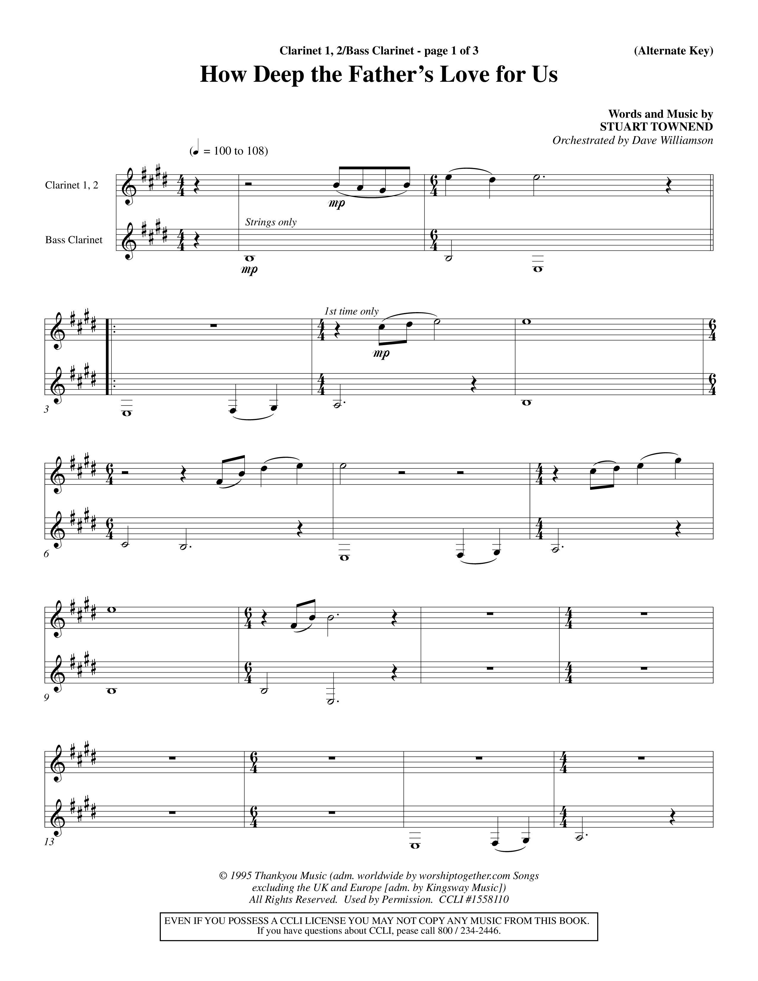 How Deep The Father's Love For Us (Choral Anthem SATB) Clarinet 1/2, Bass Clarinet (Word Music Choral / Orch. Dave Williamson)