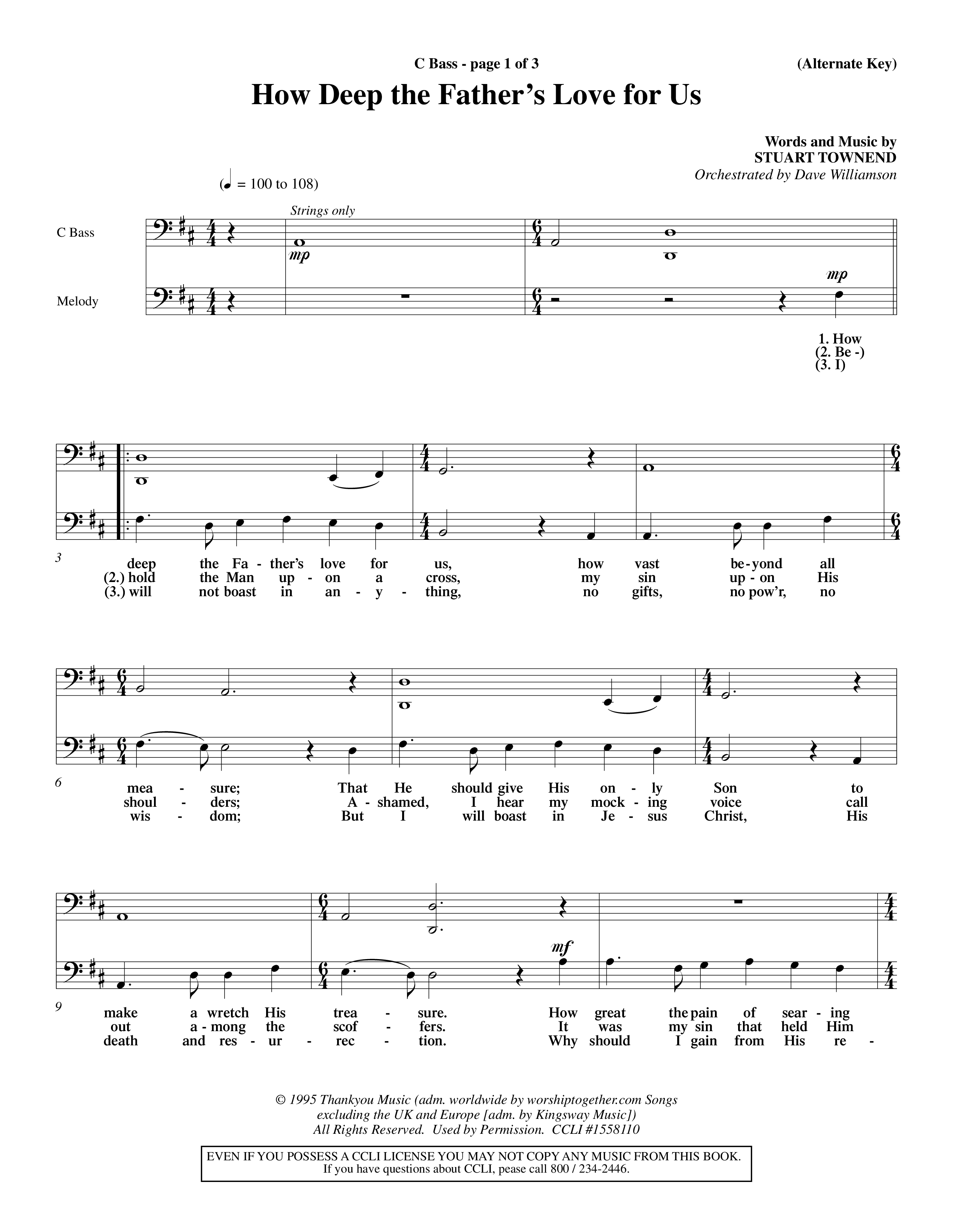 How Deep The Father's Love For Us (Choral Anthem SATB) Contrabass (Word Music Choral / Orch. Dave Williamson)