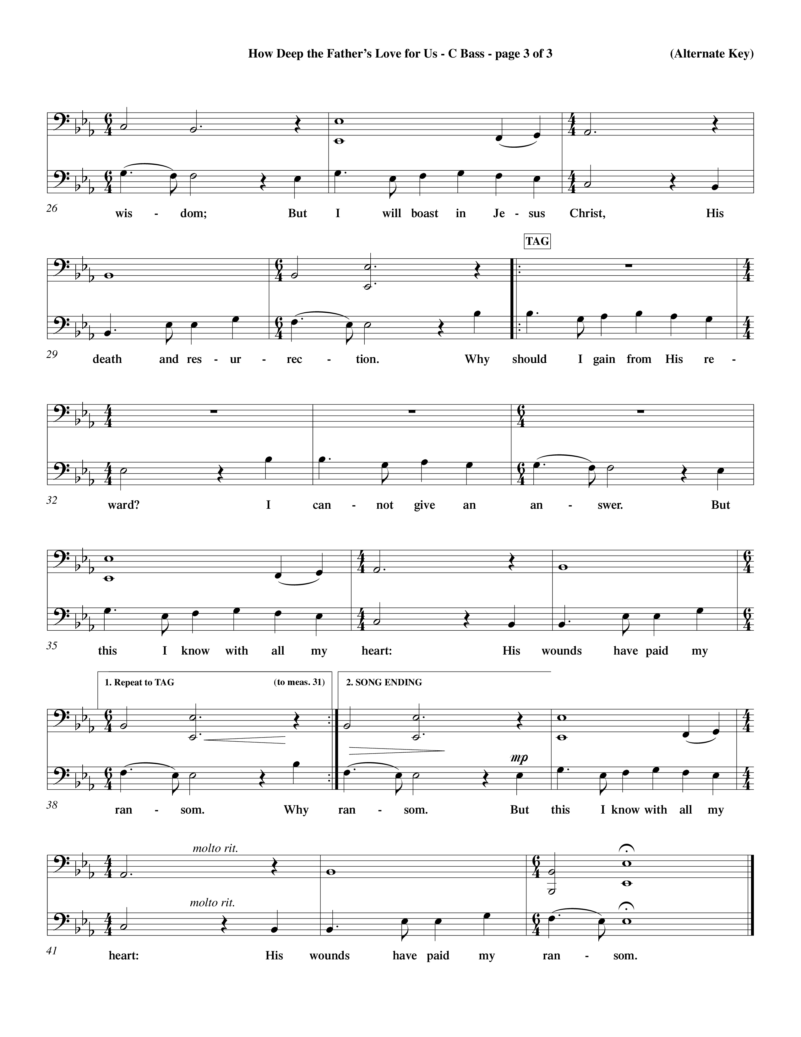 How Deep The Father's Love For Us (Choral Anthem SATB) Contrabass (Word Music Choral / Orch. Dave Williamson)