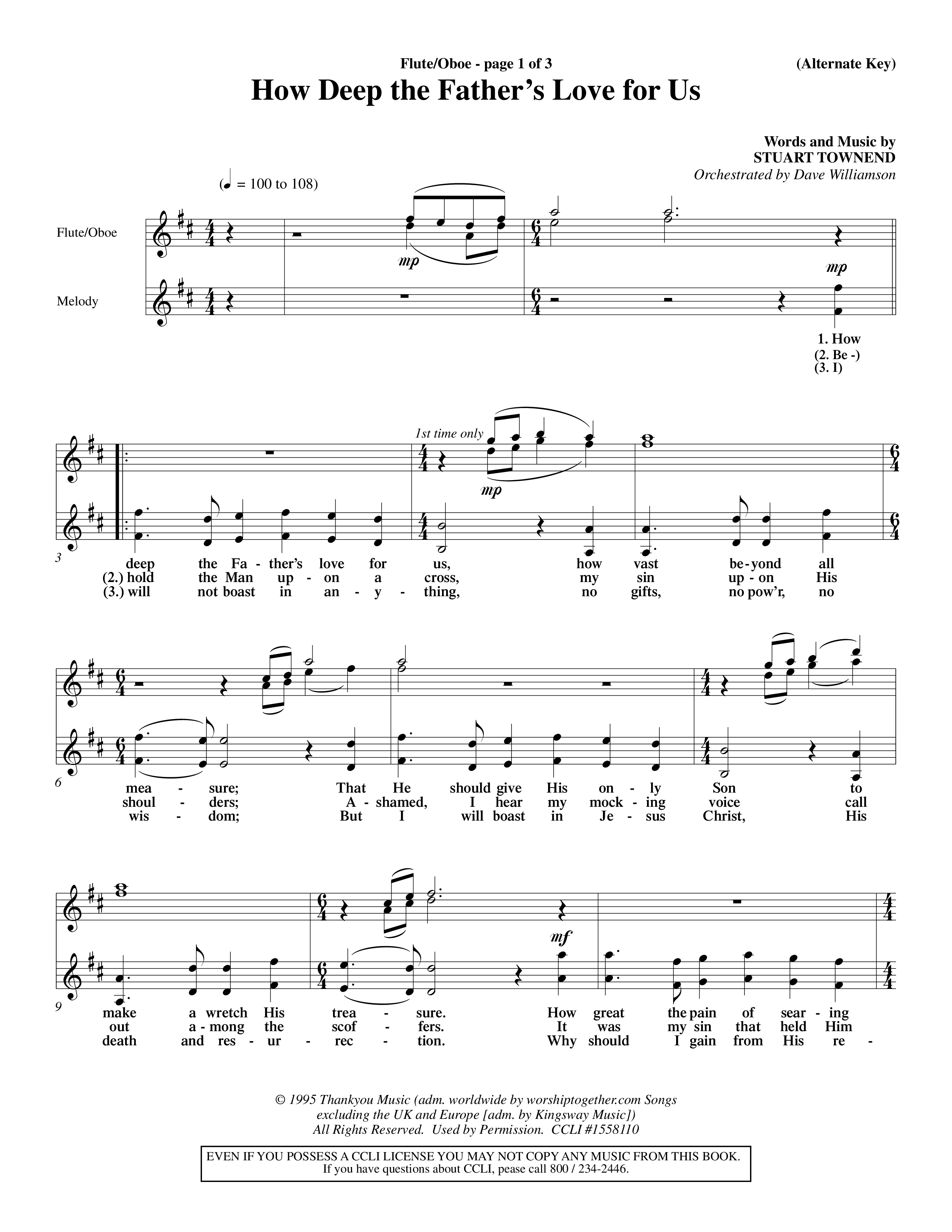 How Deep The Father's Love For Us (Choral Anthem SATB) Flute/Oboe (Word Music Choral / Orch. Dave Williamson)