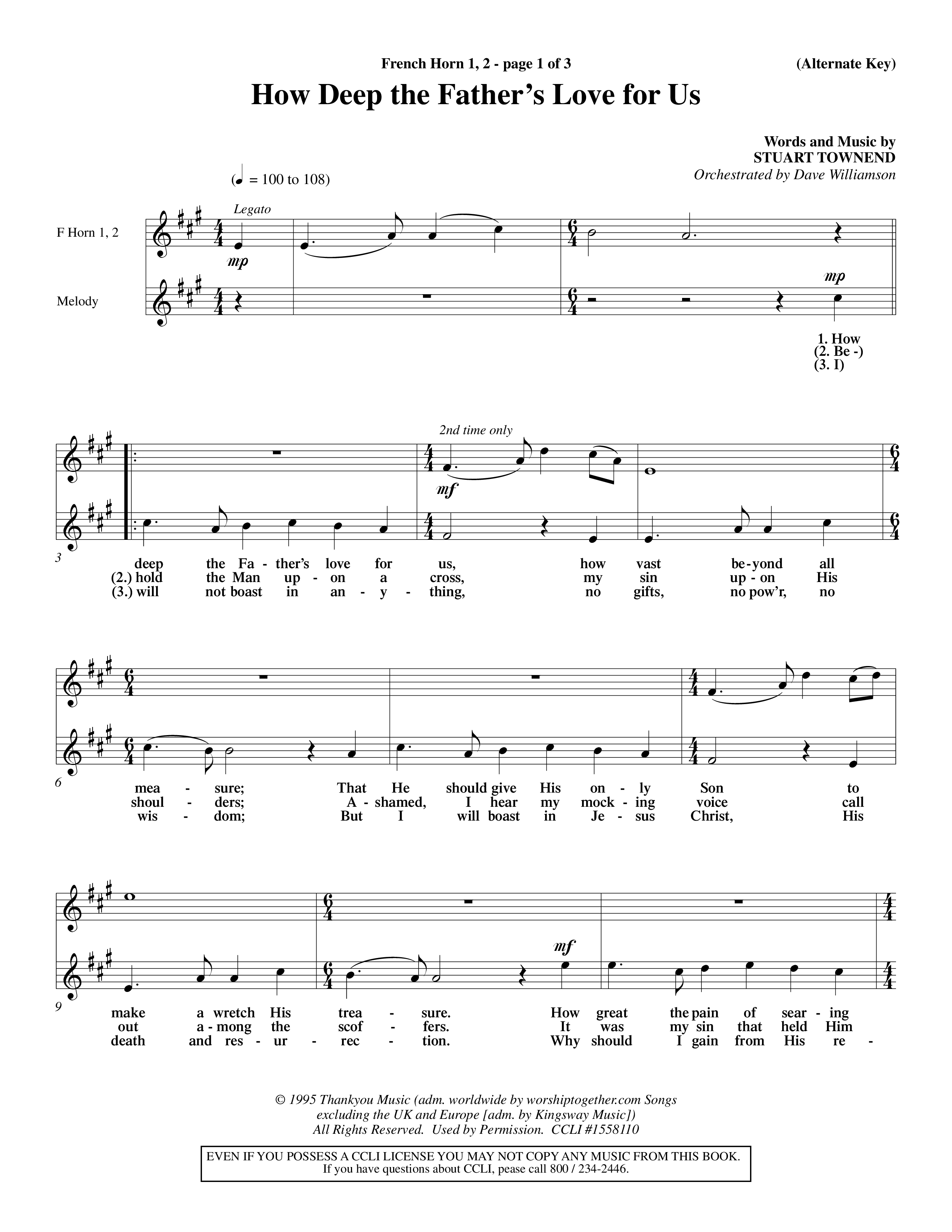 How Deep The Father's Love For Us (Choral Anthem SATB) French Horn (Word Music Choral / Orch. Dave Williamson)