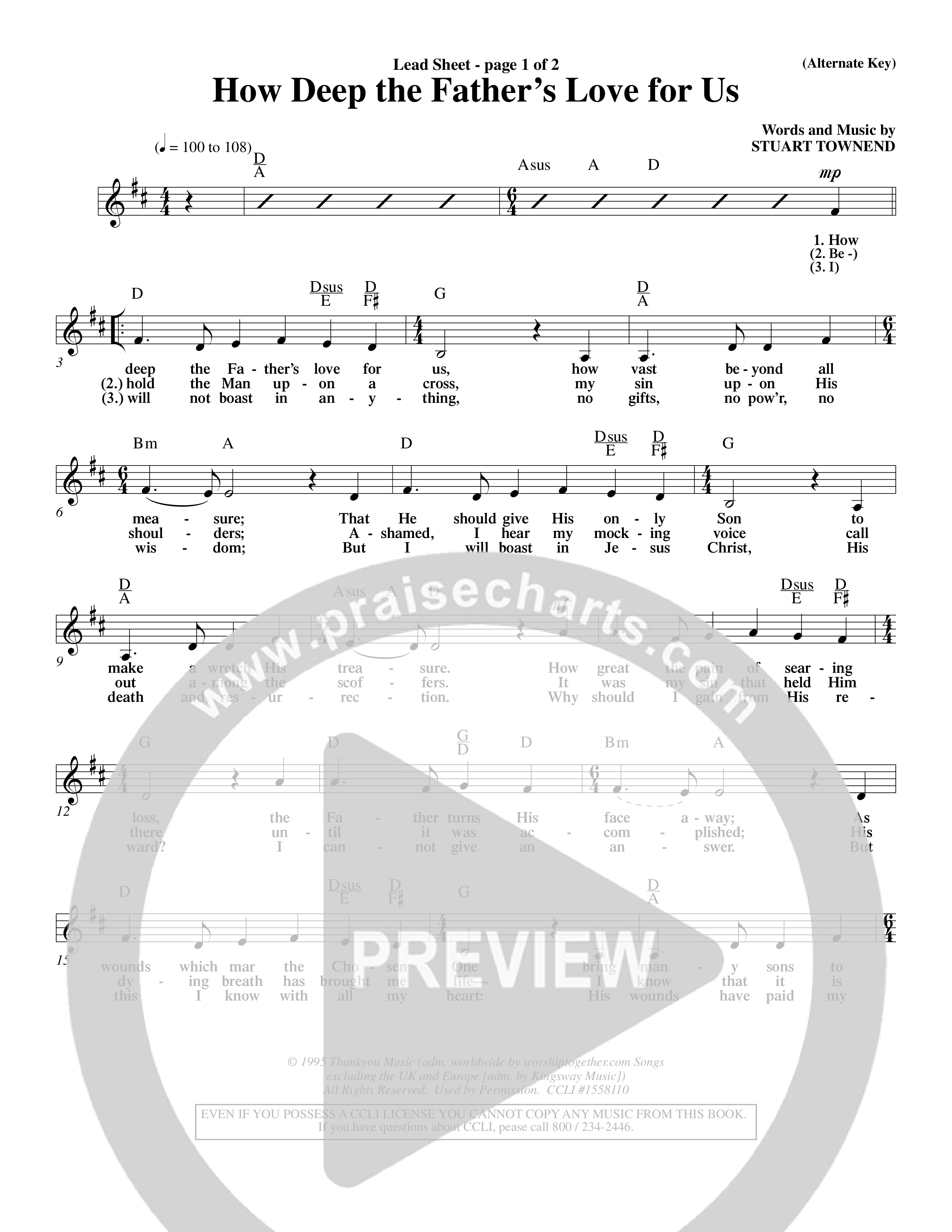 How Deep The Father's Love For Us (Choral Anthem SATB) Lead Sheet (Word Music Choral / Orch. Dave Williamson)
