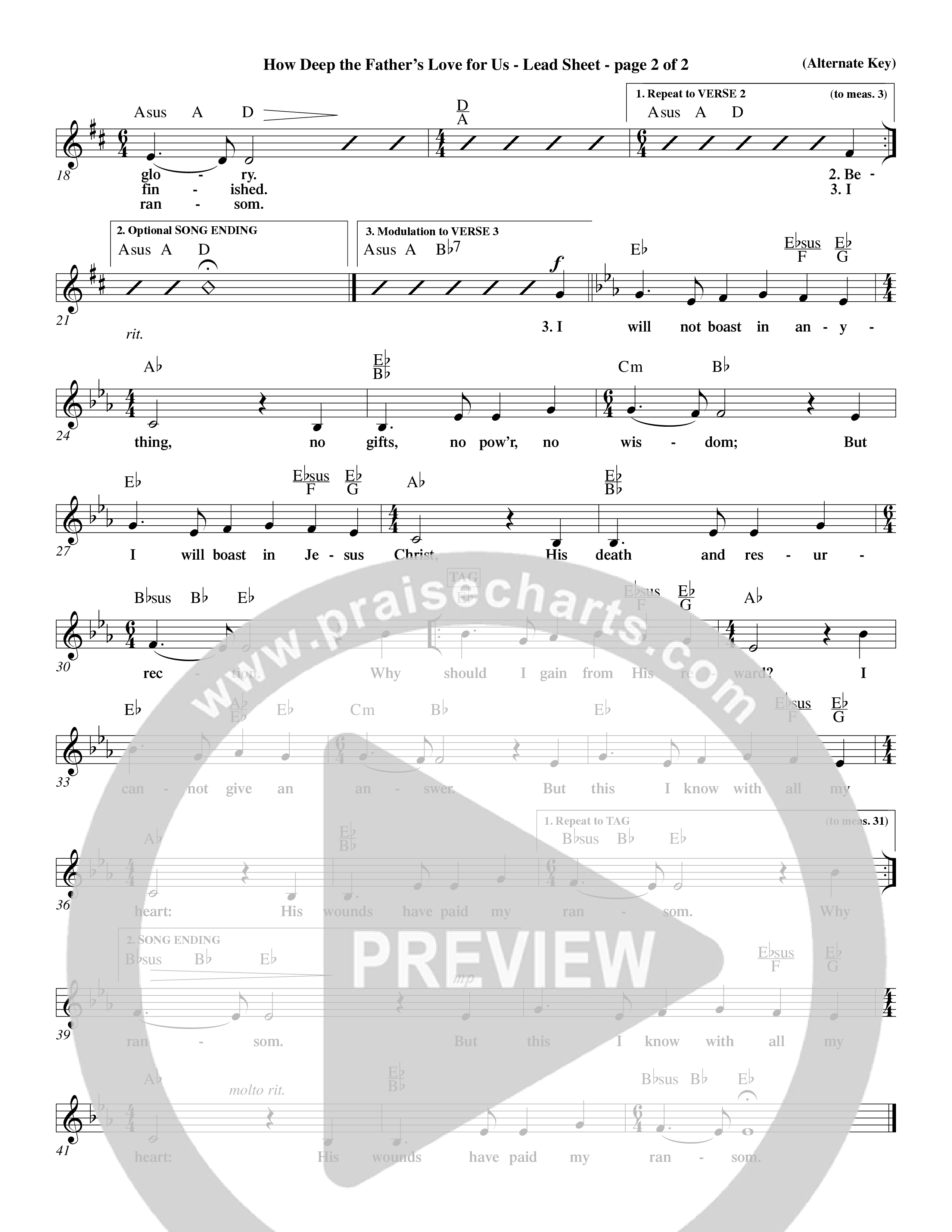 How Deep The Father's Love For Us (Choral Anthem SATB) Lead Sheet (Word Music Choral / Orch. Dave Williamson)