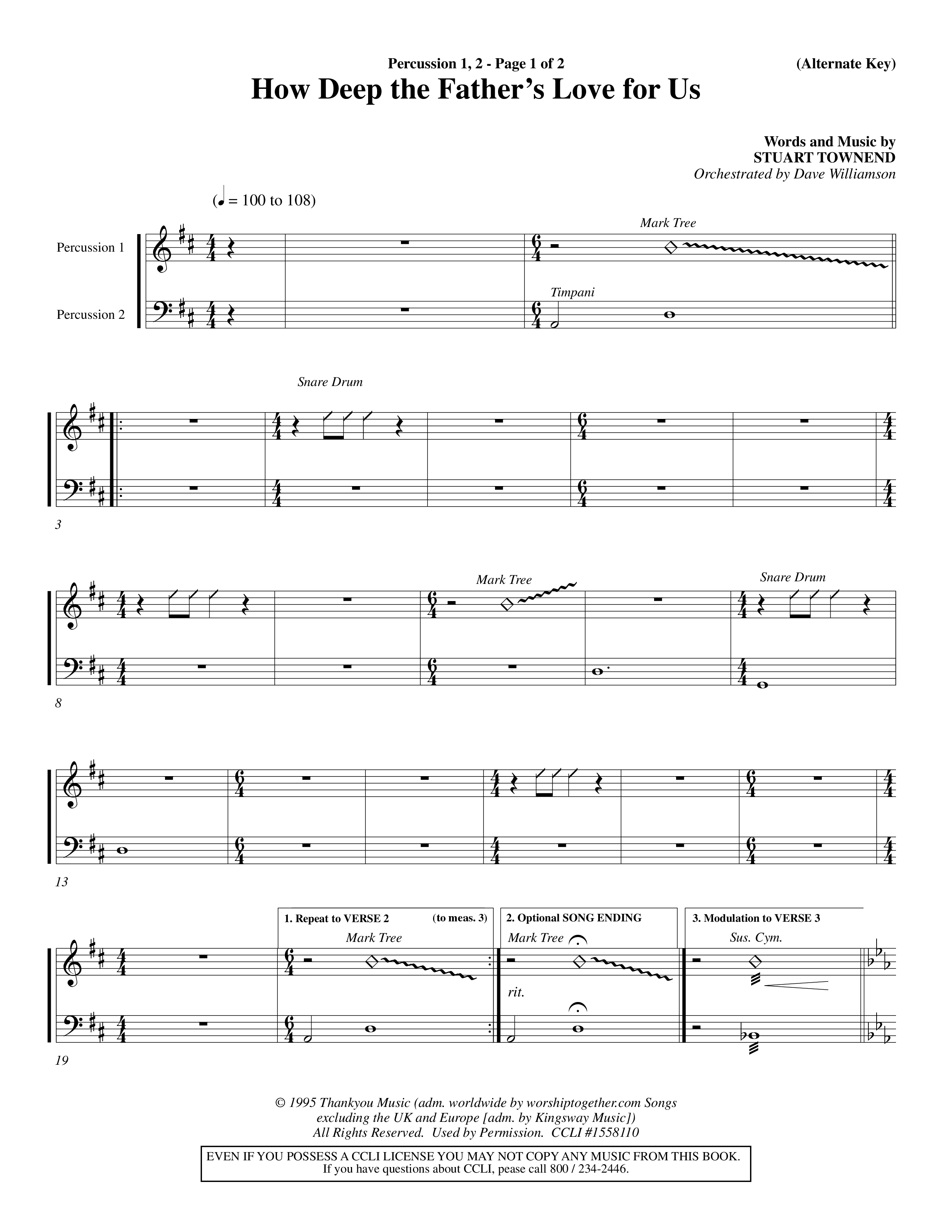 How Deep The Father's Love For Us (Choral Anthem SATB) Percussion 1/2 (Word Music Choral / Orch. Dave Williamson)