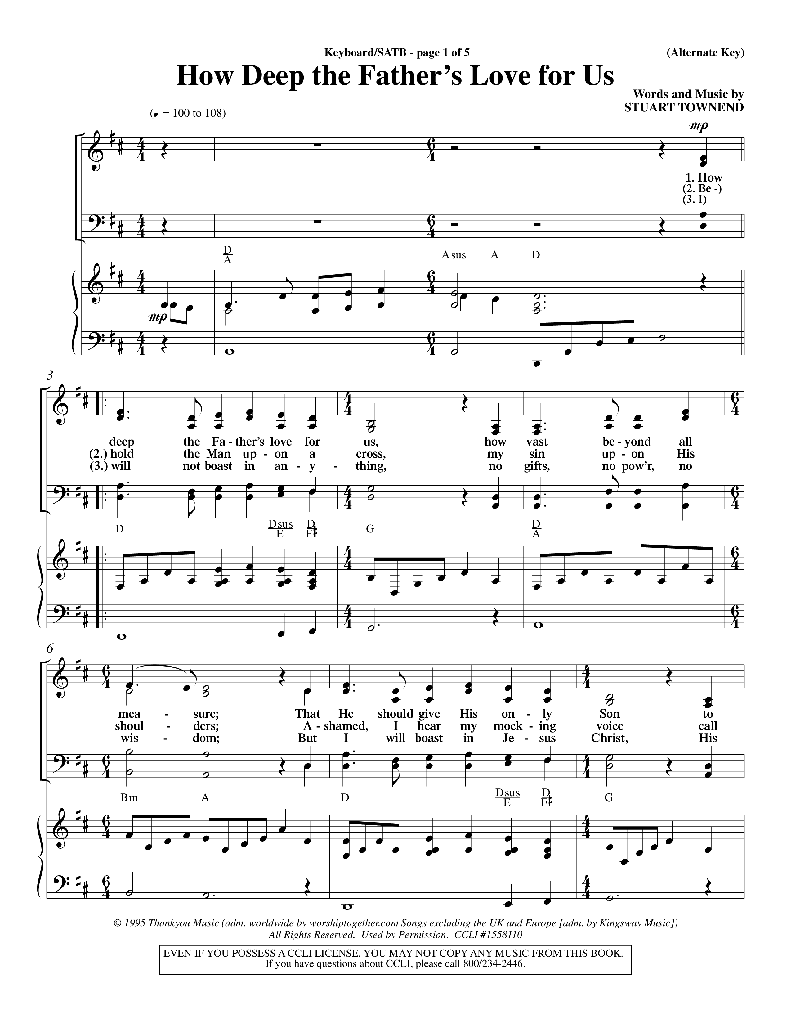 How Deep The Father's Love For Us (Choral Anthem SATB) Keyboard/Vocal (SATB) (Word Music Choral / Orch. Dave Williamson)