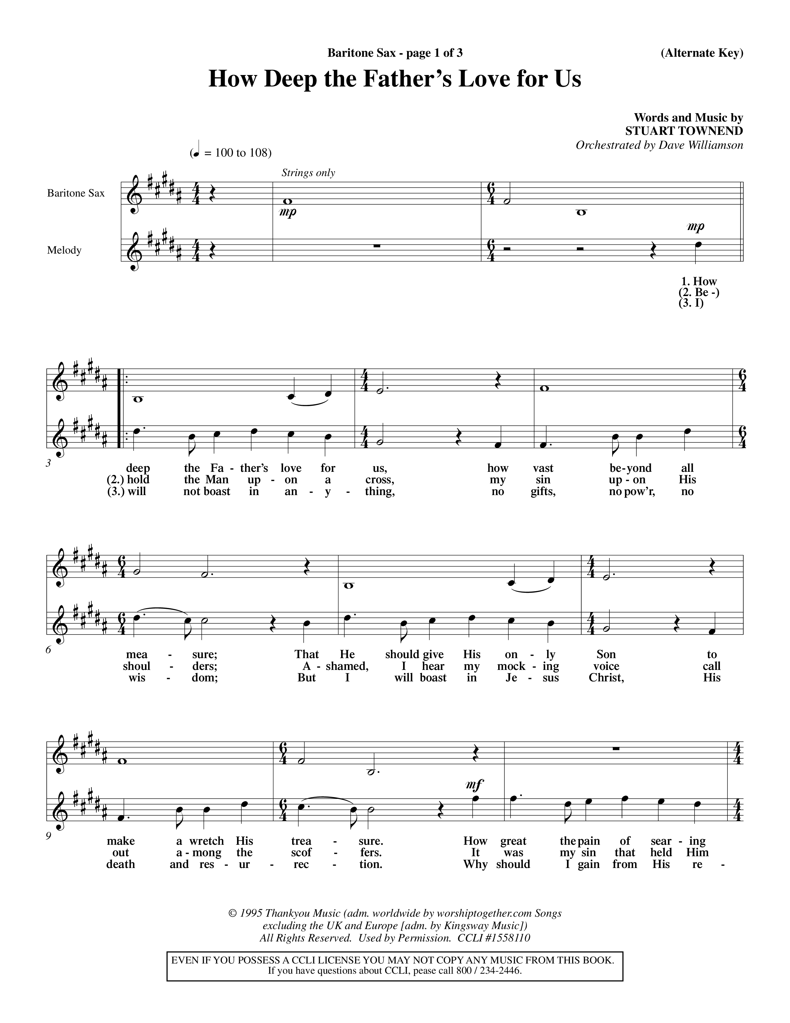 How Deep The Father's Love For Us (Choral Anthem SATB) Saxophone (Word Music Choral / Orch. Dave Williamson)