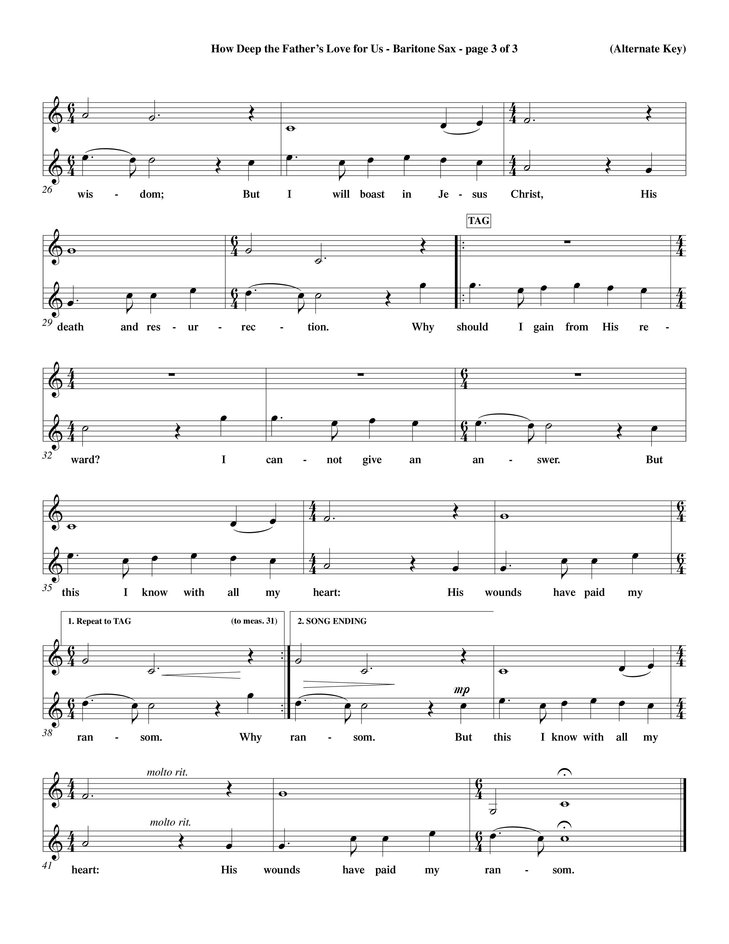 How Deep The Father's Love For Us (Choral Anthem SATB) Saxophone (Word Music Choral / Orch. Dave Williamson)